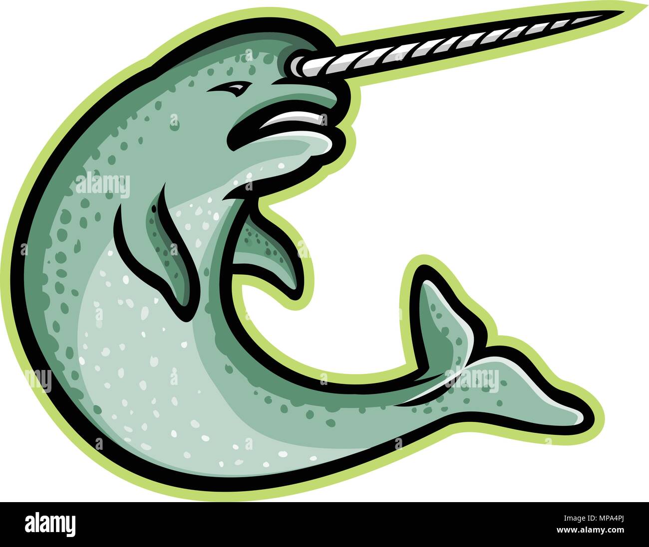 Icône mascotte illustration d'un narval en colère ou narwal, une baleine à dents de taille moyenne qui a une grande tusk comme une corne de licorne, la natation jusqu'vue Illustration de Vecteur