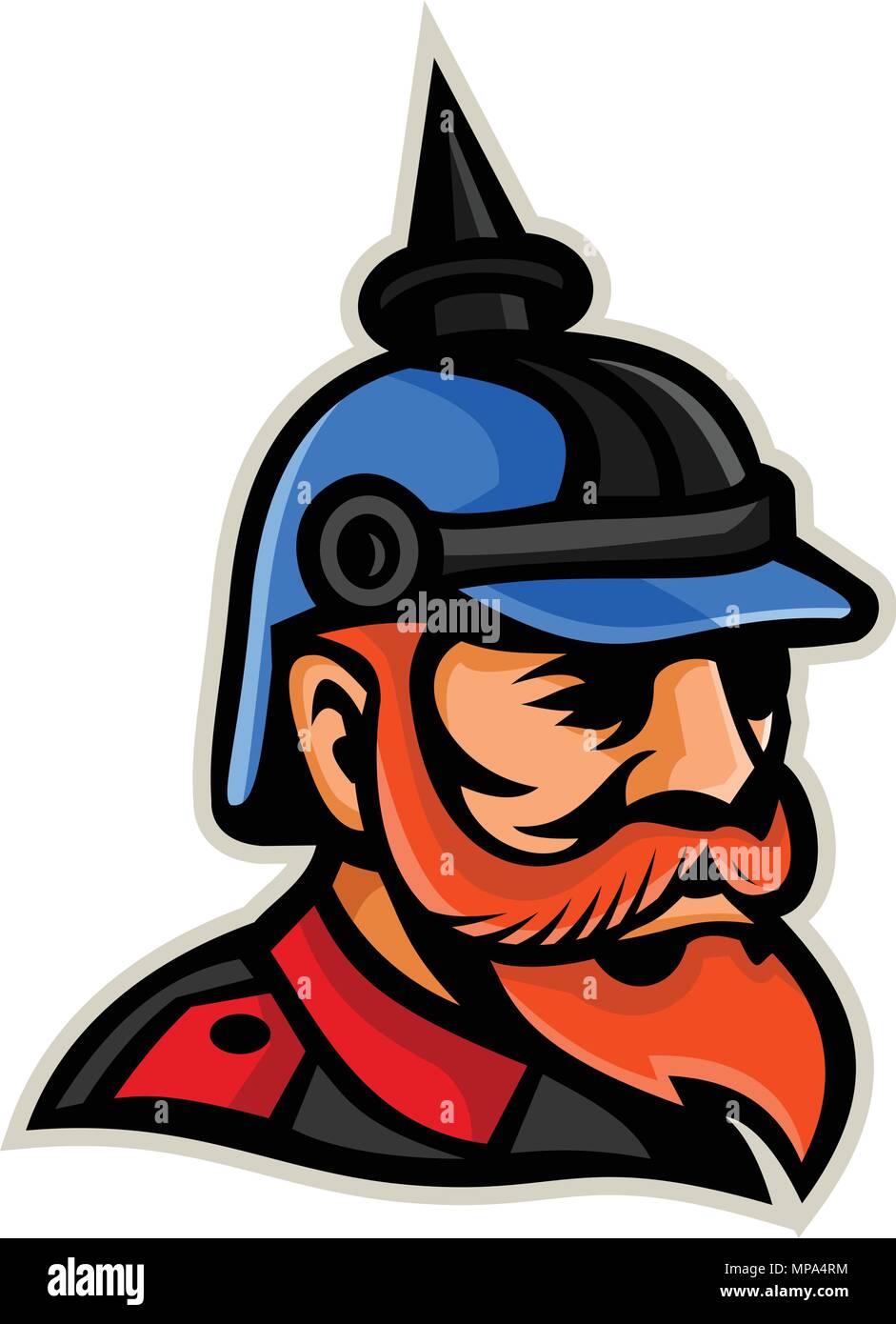 Icône mascotte illustration de tête d'un officier prussien pickelhaube ou pickelhelm le port d'un casque à pointe, un dix-neuvième et vingtième siècles usé par Illustration de Vecteur