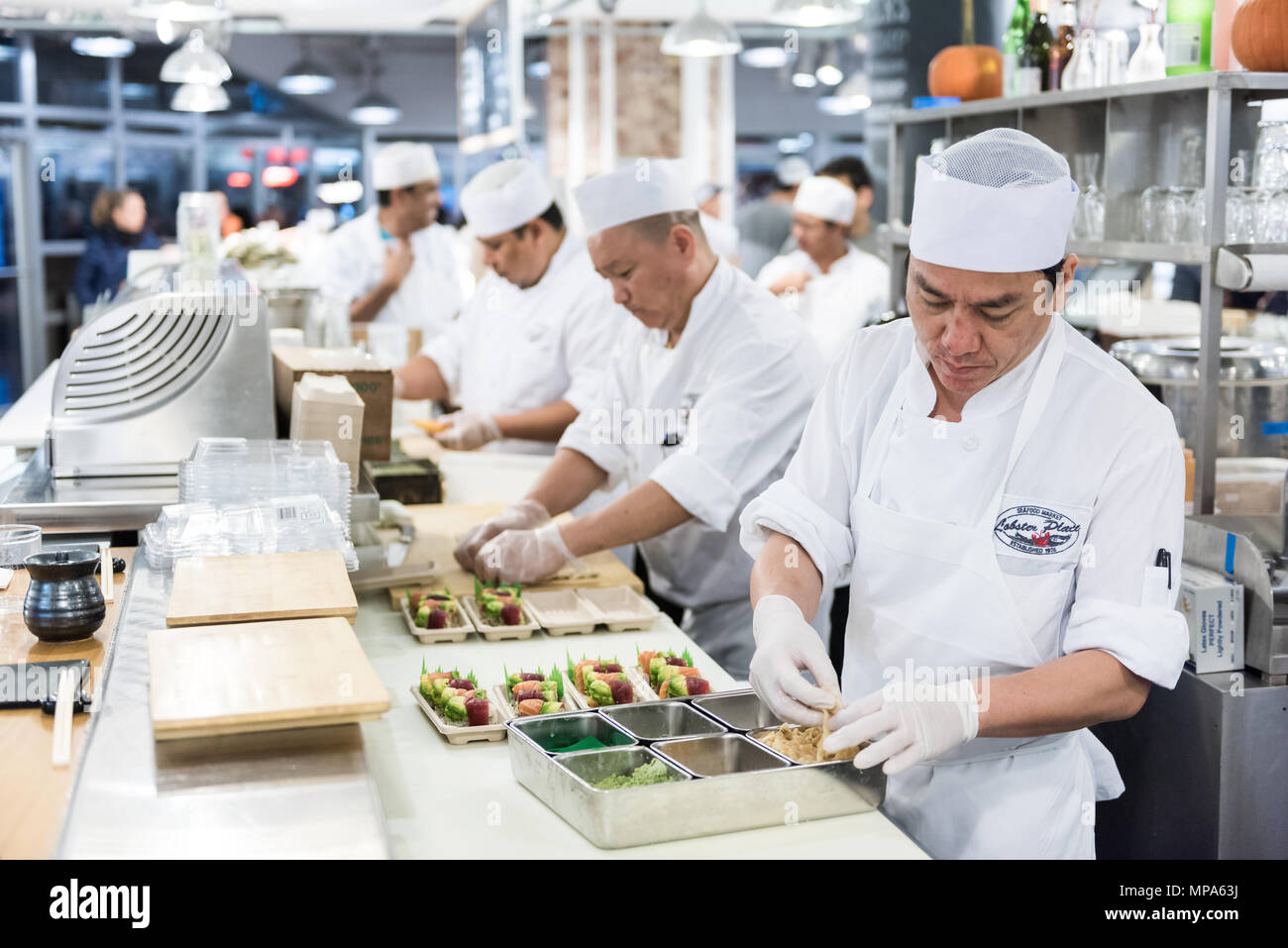 La ville de New York, USA - 30 octobre 2017 : marché alimentaire place du homard à l'intérieur intérieur boutique au centre-ville de Chelsea, quartier inférieur Manhattan New York District, S Banque D'Images