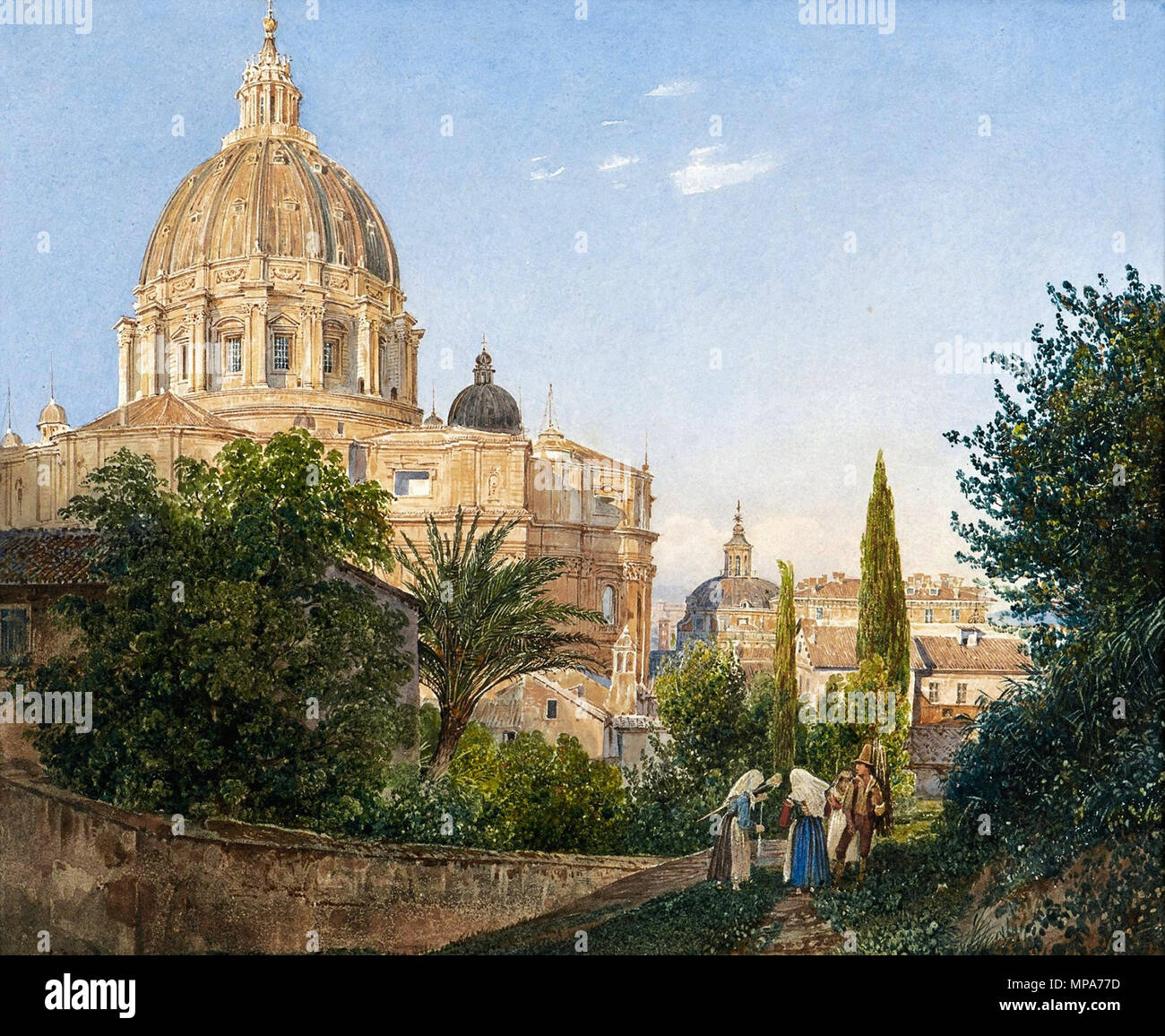 Rudolf von Alt - Blick auf Sankt Peter in Rom von den Vatikanischen G U00e4rten Aus Banque D'Images