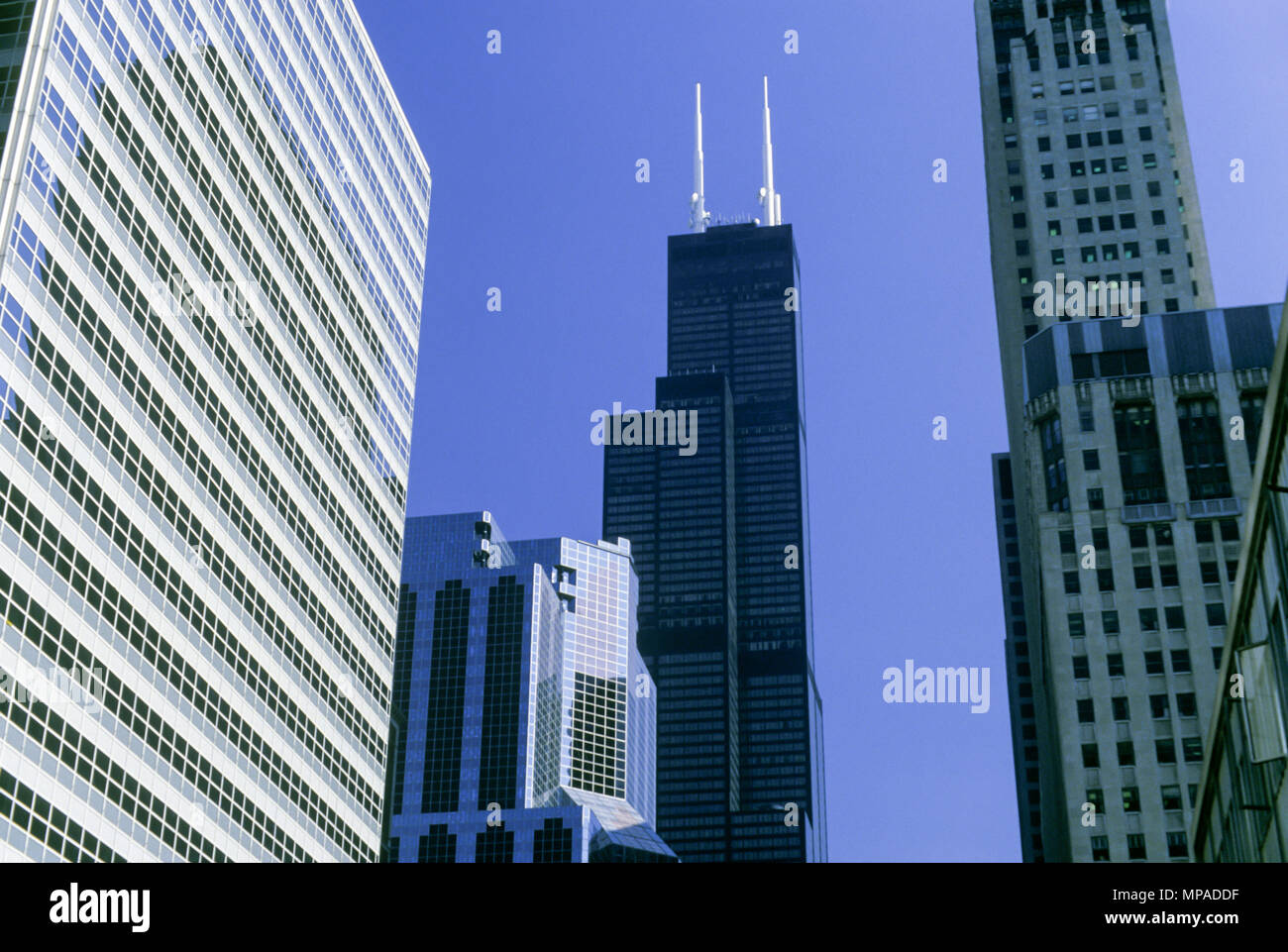 Historique 1988 WILLIS (SEARS) TOWER (©Skidmore Owings & Merrill, 1973) LE CENTRE-VILLE DE CHICAGO ILLINOIS USA Banque D'Images