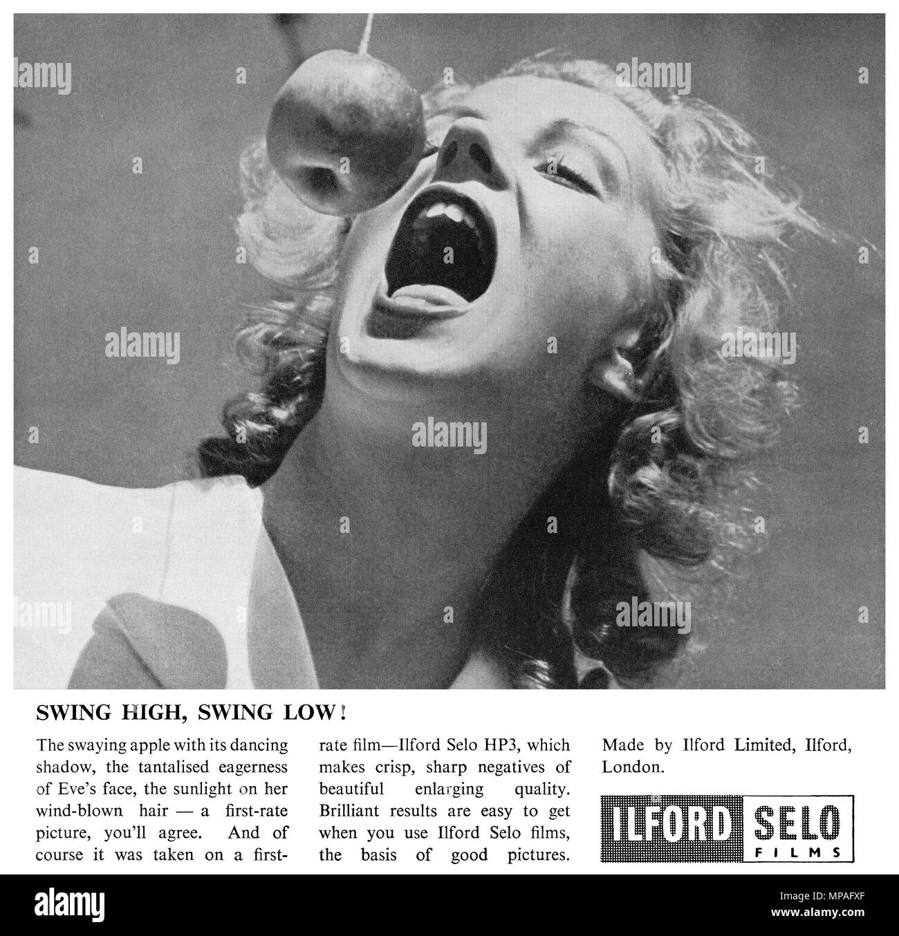 1946 La publicité pour les films Ilford Selo. Banque D'Images