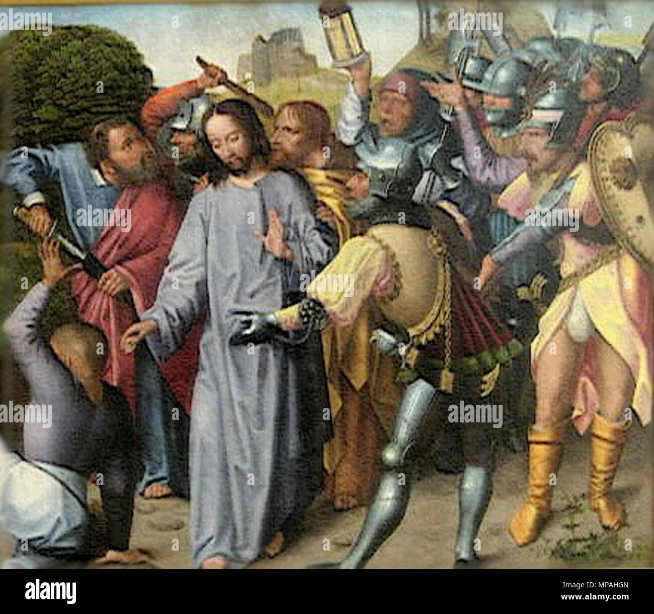 871 'l'Arrestation du Christ", huile sur panneau peint par le maître de l'Evora retable, c. 1500, Museu de Évora, Portugal Banque D'Images