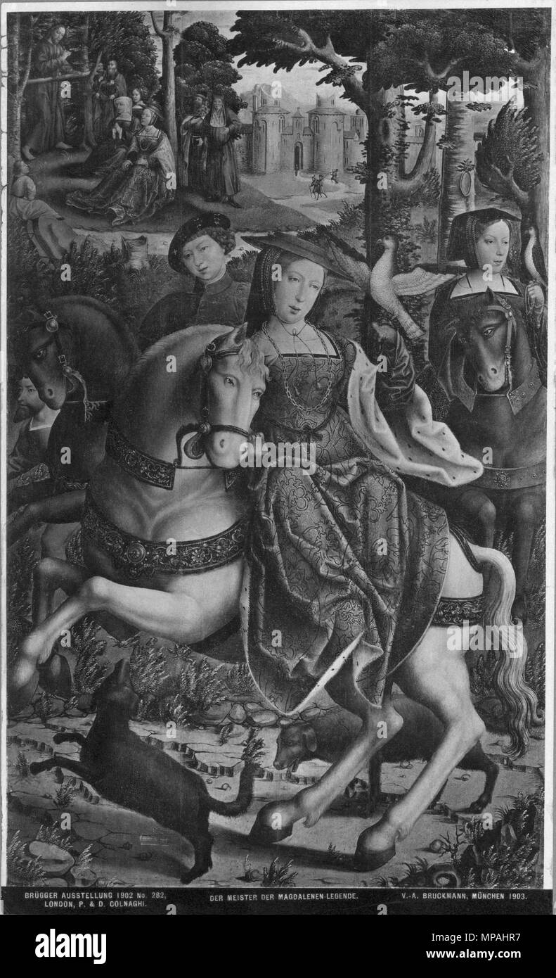 Anglais : Sainte Marie Madeleine chasser avant sa conversion . Cet objet est classé dans RKDimages, base de données de l'Institut néerlandais pour l'histoire de l'Art, sous la référence 49201. Čeština | English | français | македонски | Nederlands |  +/- . Entre 1500 et 1524. 872 maître de la Madeleine - Légende Sainte Marie Madeleine chasser avant sa conversion Banque D'Images