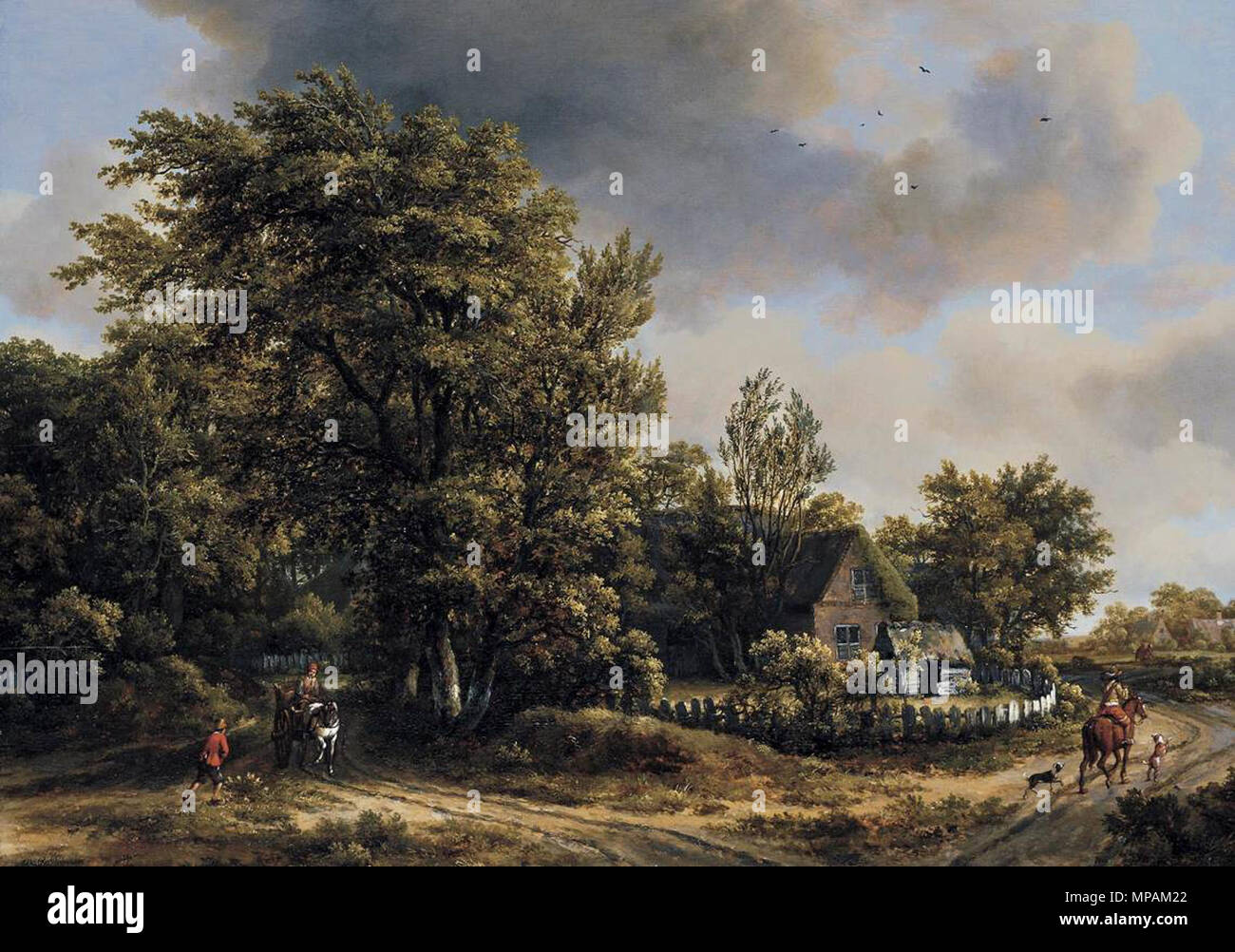 Anglais : Paysage avec les voyageurs seconde moitié du 17e siècle. 880 Meindert Hobbema - paysage avec des voyageurs - WGA11442 Banque D'Images
