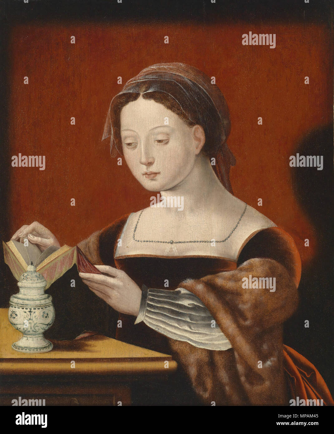 . Allemand : Lesende Maria Magdalena . 16e siècle. Atelier de maître de la femme Half-Lengths (fl. vers 1500-1530) Noms alternatifs maître du peintre flamand Description Concert Vienne Date de naissance/décès 16e siècle 16e siècle circa 1500-1530 Période de travail lieu de travail Anvers contrôle d'autorité : Q448285 : 95838798 VIAF ULAN : 500025490 : WGA maître de moitié femelle-longueurs GND : 143340735 RKD : Meister der Weiblichen 880 53539 Halbfiguren (Werkstatt) Lesende Maria Magdalena Banque D'Images