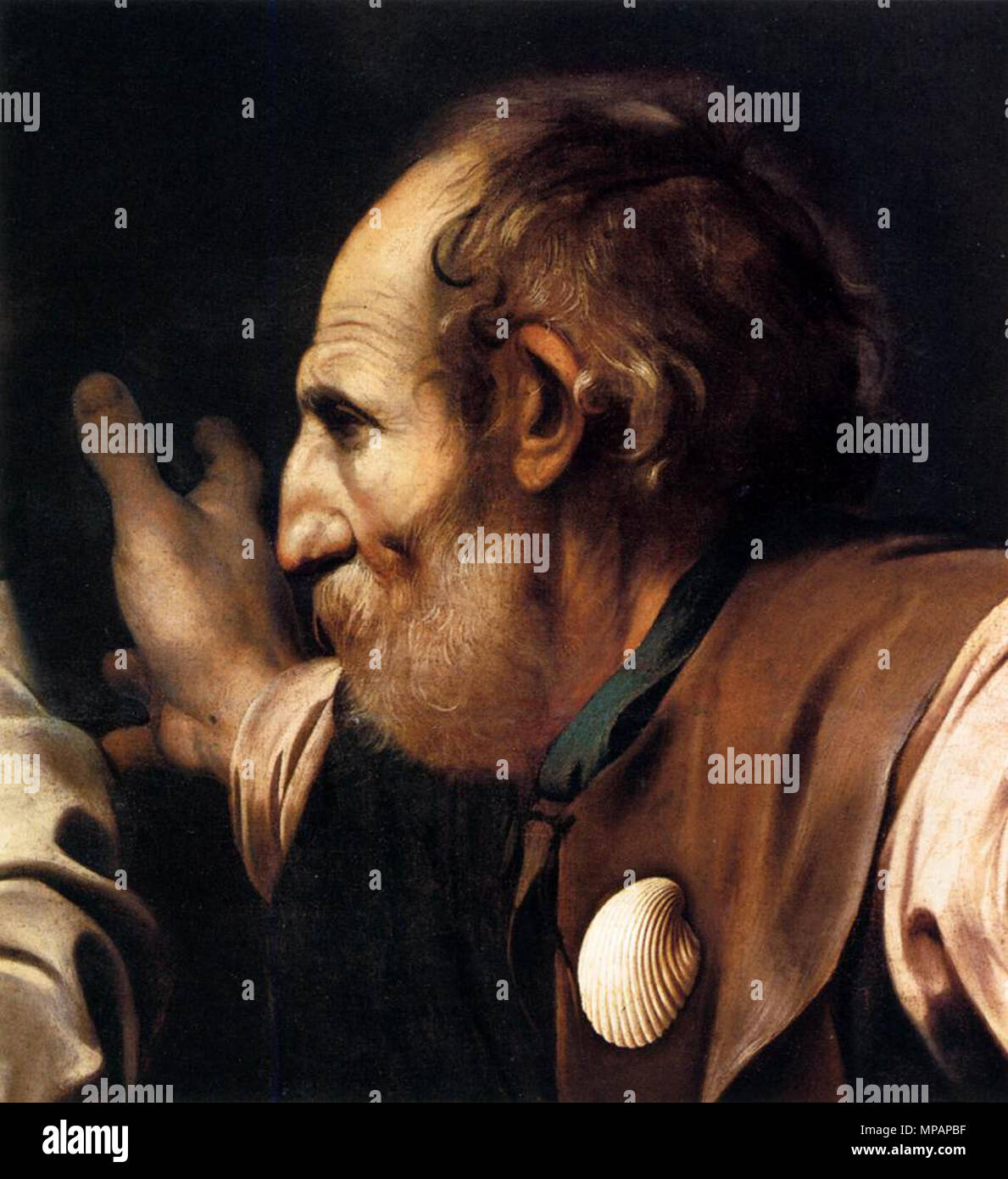 Le souper à Emmaüs (détail) entre 1601 et 1602. 889 Michelangelo Merisi da Caravaggio - Le souper à Emmaüs (détail) - WGA04146 Banque D'Images