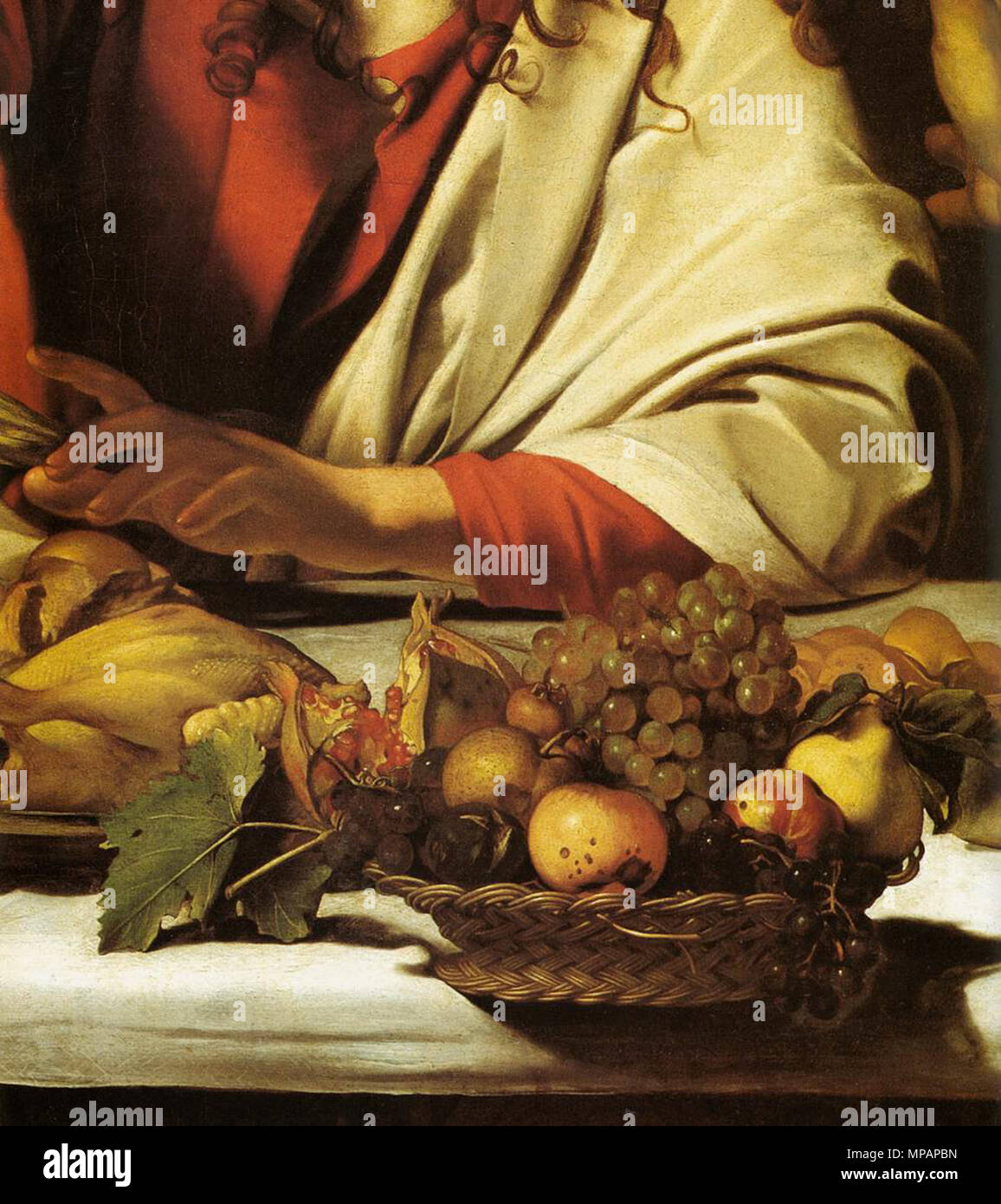 Le souper à Emmaüs (détail) entre 1601 et 1602. 889 Michelangelo Merisi da Caravaggio - Le souper à Emmaüs (détail) - WGA04145 Banque D'Images