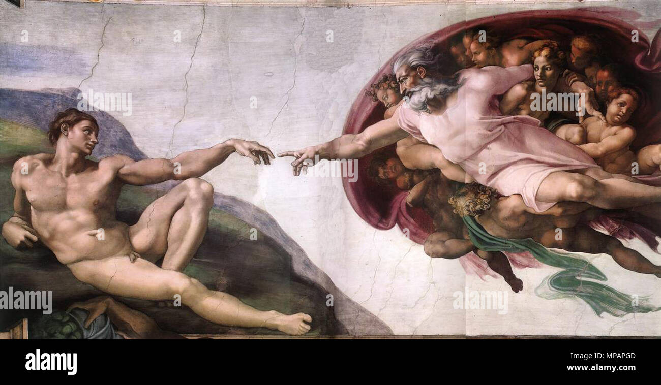 Anglais : Création d'Adam 1510. 890 Michelangelo, création d'Adam 01 Banque D'Images