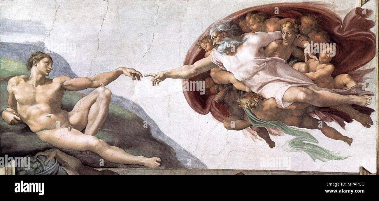 Anglais : Création d'Adam 1510. 890 Michelangelo, création d'Adam 02 Banque D'Images