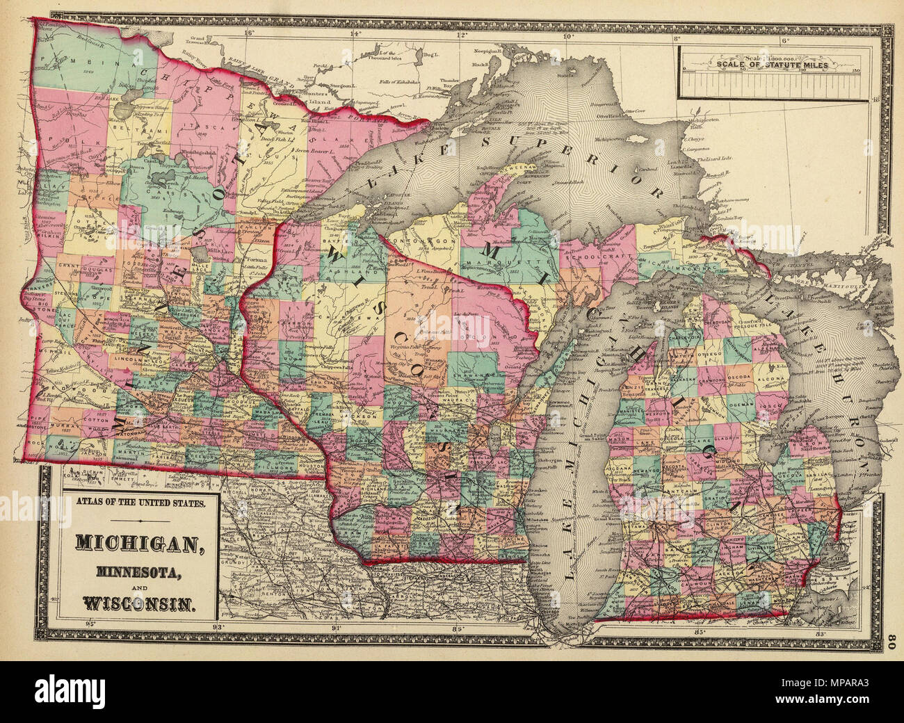 . Anglais : 1872 Plan de les états du Minnesota, du Wisconsin et du Michigan. 1872. Walling, H. F. ; Gris, Ormando Willis ; Lloyd, H. H. 892 Michigan, Minnesota et Wisconsin. Walling, H. F. ; Gris, Ormando Willis ; Lloyd, H. H. 1872 Banque D'Images