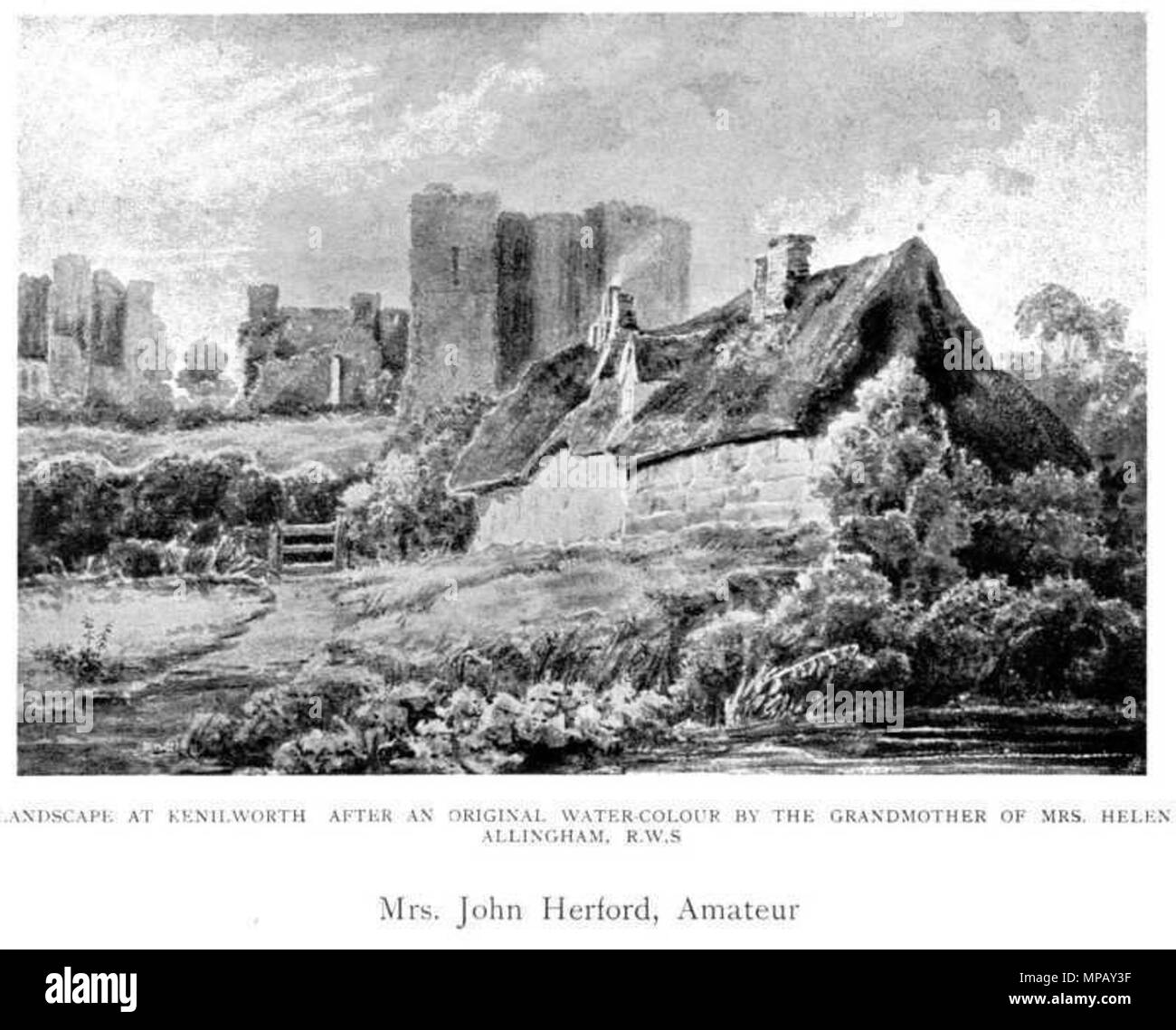 Anglais : Paysage à Kenilworth . Anglais : 1905 imprimer des pages de femmes peintres du monde, de l'époque de Caterina Vigri, 1413-1463, à Rosa Bonheur et l'époque actuelle, par Walter Shaw Sparrow, l'art et la vie Bibliothèque, Hodder & Stoughton, Paternoster Row, Londres 27 . Années 1860. 908 Mme John Herford, grand-mère d'Helen Allingham - Paysage à Kenilworth Banque D'Images