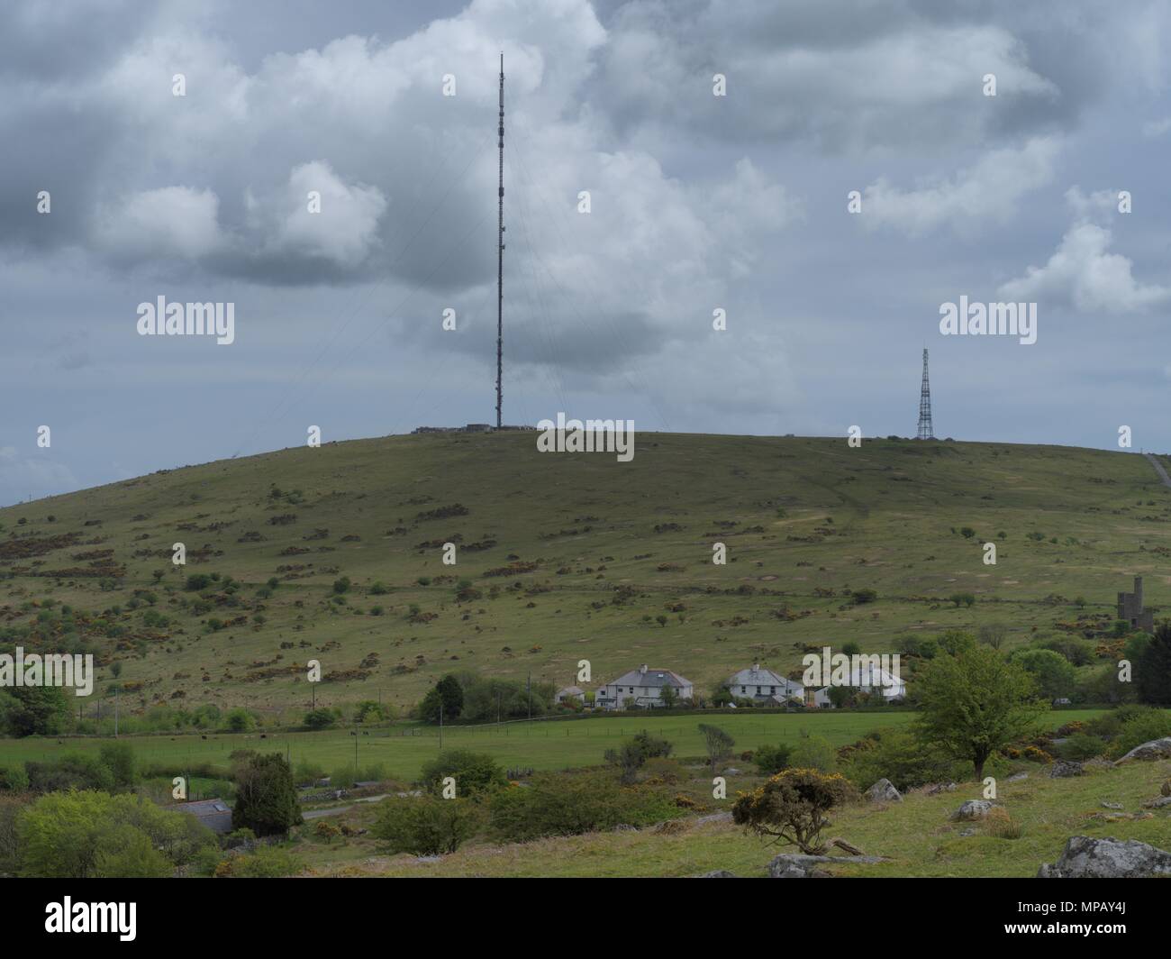 Antennes TV et radio sur Caradon Hill vu de larbins, Cleer St. Banque D'Images