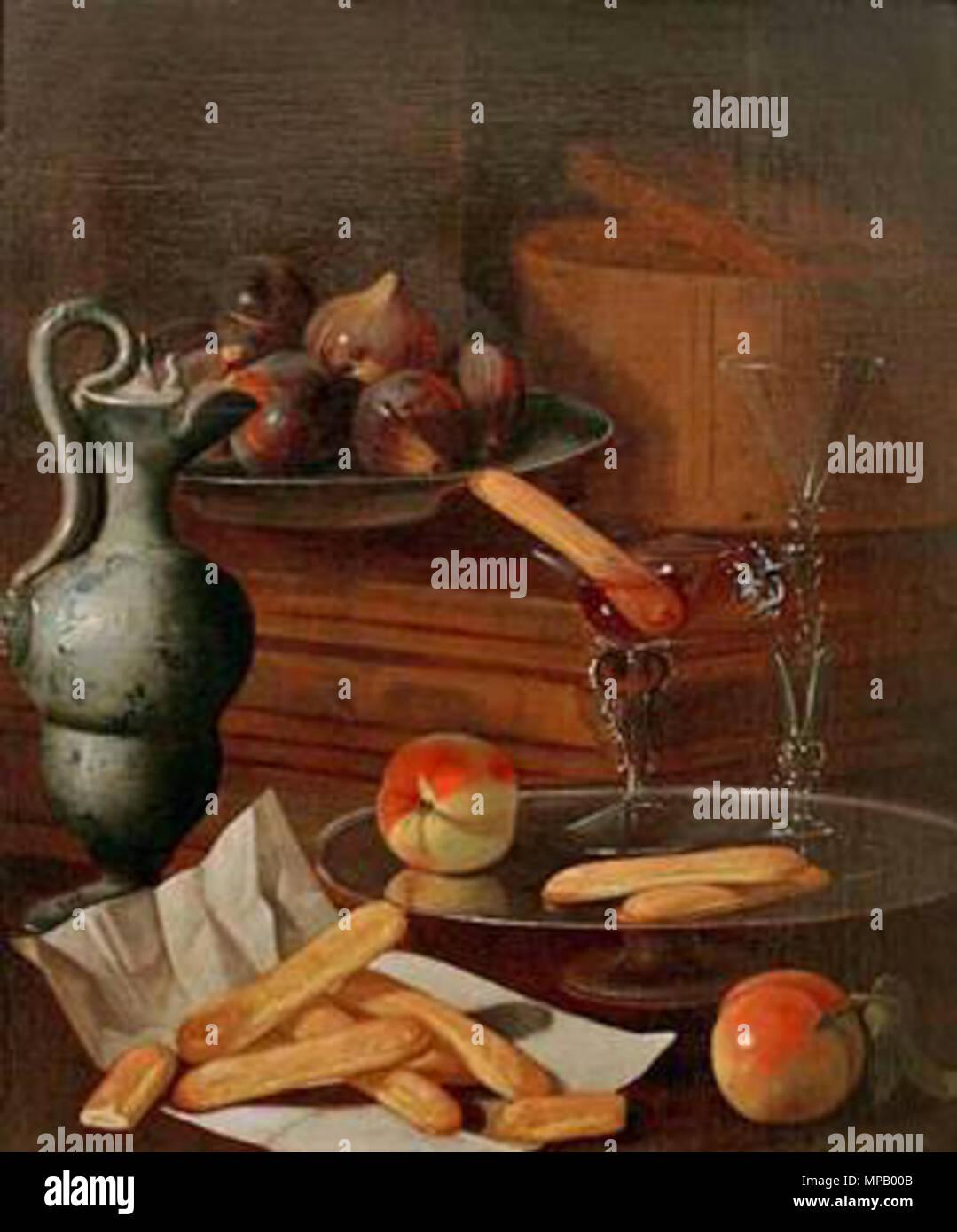 Cristoforo Munari, 912 - Eisbehälter Majolikakanne, Gläser und, Löffelbiskuits - ch. 1714 Banque D'Images