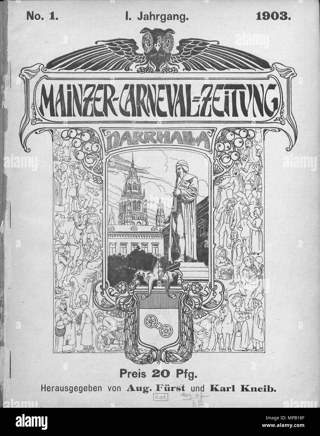 . Deutsch : Titelblatt der Mainzer Carneval-Zeitung Narrhalla von 1903 n° 1 . 1903. Sektionsleiter Août Fürst und Karl Kneib Narrhalla Zeitung 1903 918 Banque D'Images