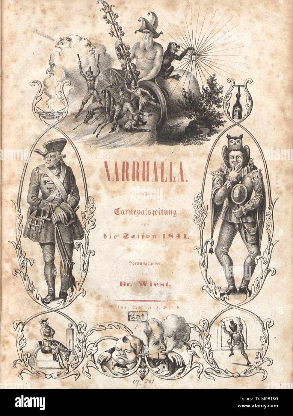. Deutsch : Titelblatt Narrhalla - Carnevalzeitung "der der Saison 1841', Mayence . 1841. Sektionsleiter Franz Wiest 918 1841 Titelblatt Narrhalla Banque D'Images