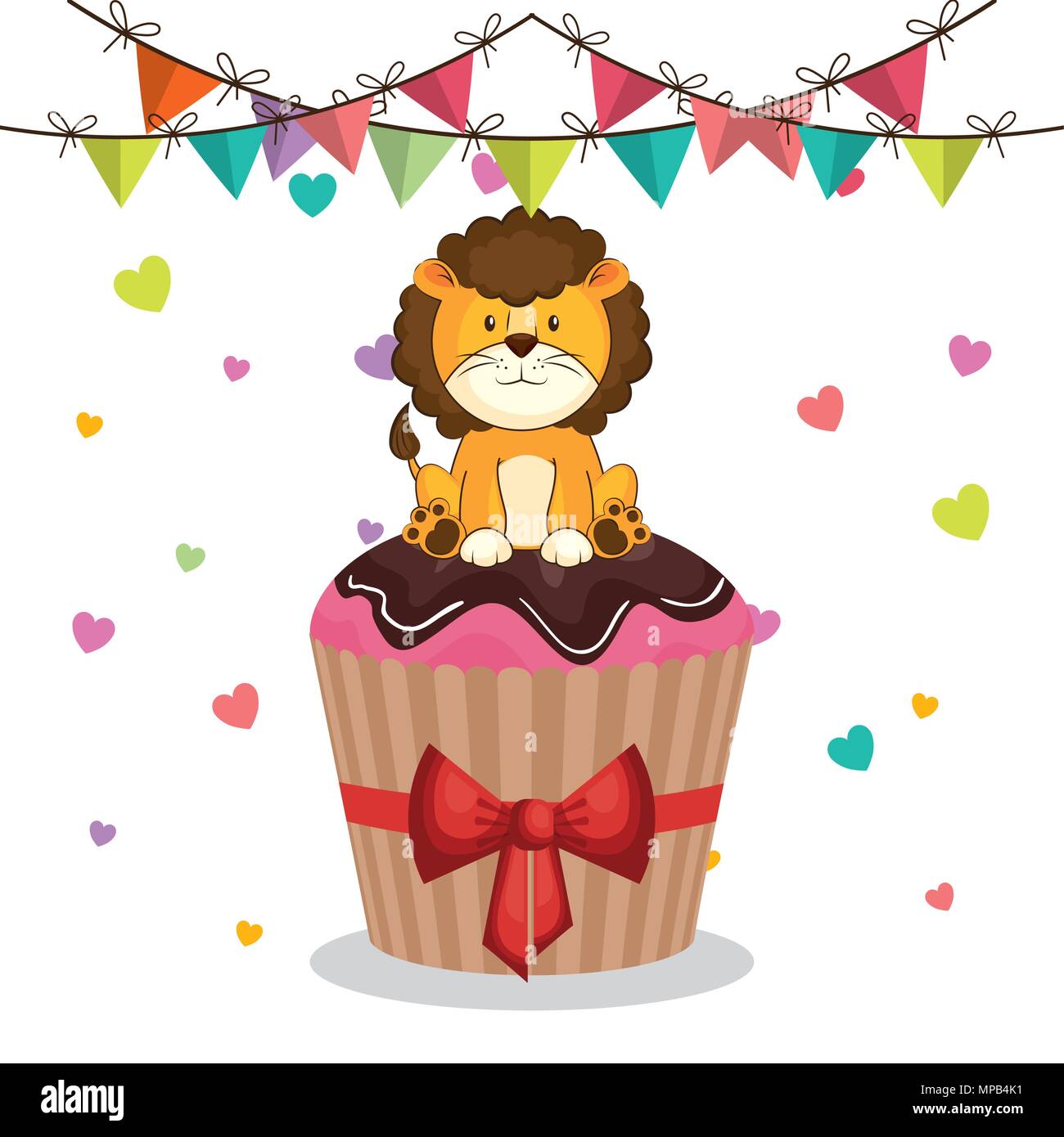 Joyeux Anniversaire Carte Avec Lion Mignon Image Vectorielle Stock Alamy