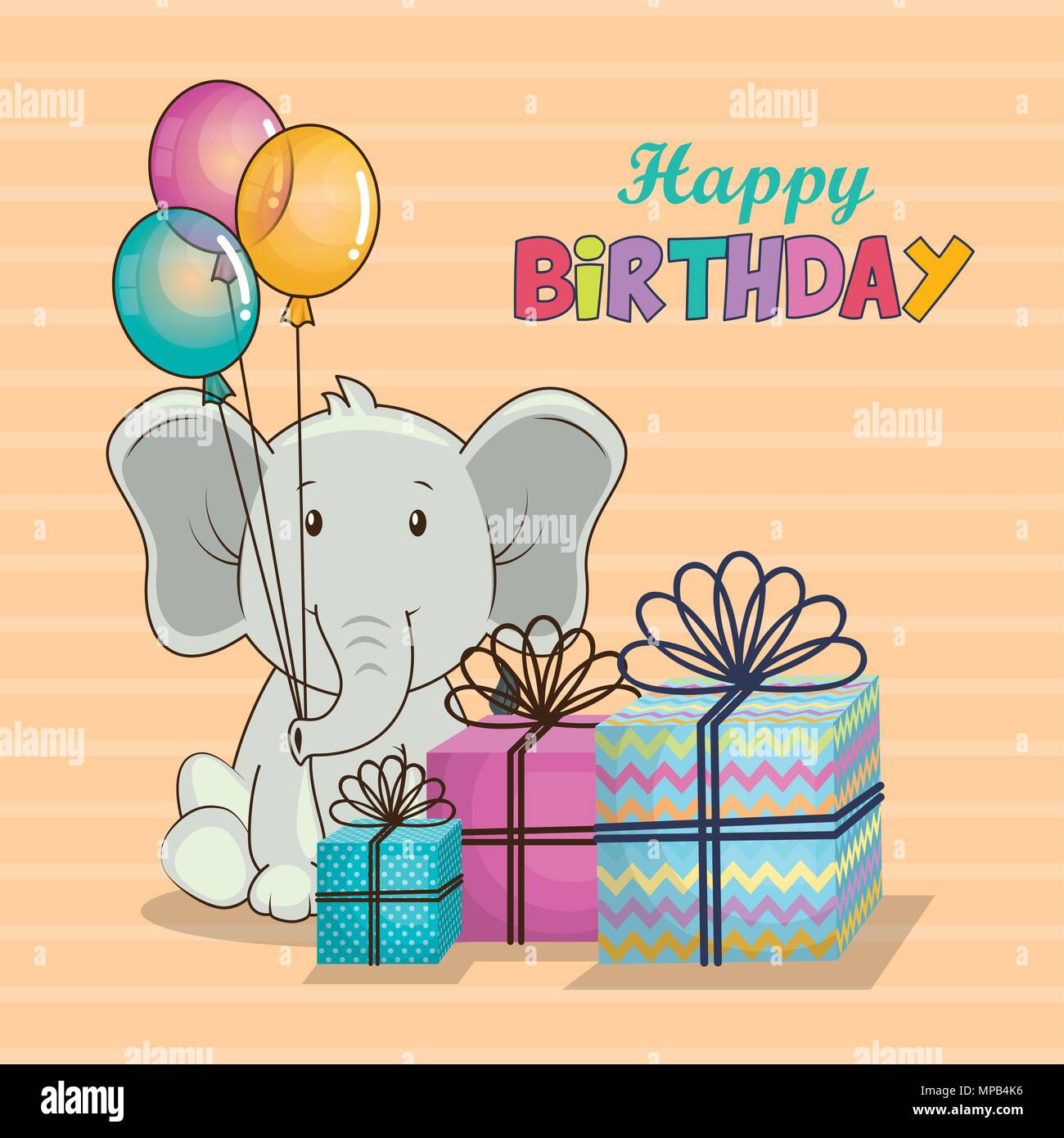 Joyeux Anniversaire Carte Avec Elephant Mignon Image Vectorielle Stock Alamy