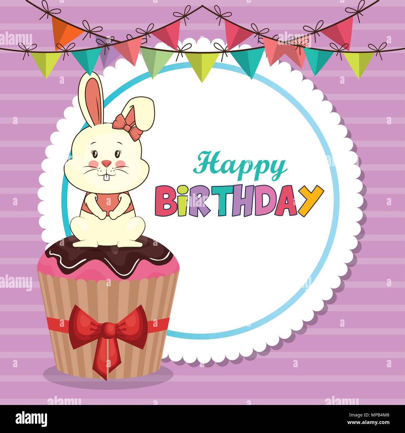 Joyeux Anniversaire Carte Avec Lapin Mignon Image Vectorielle Stock Alamy