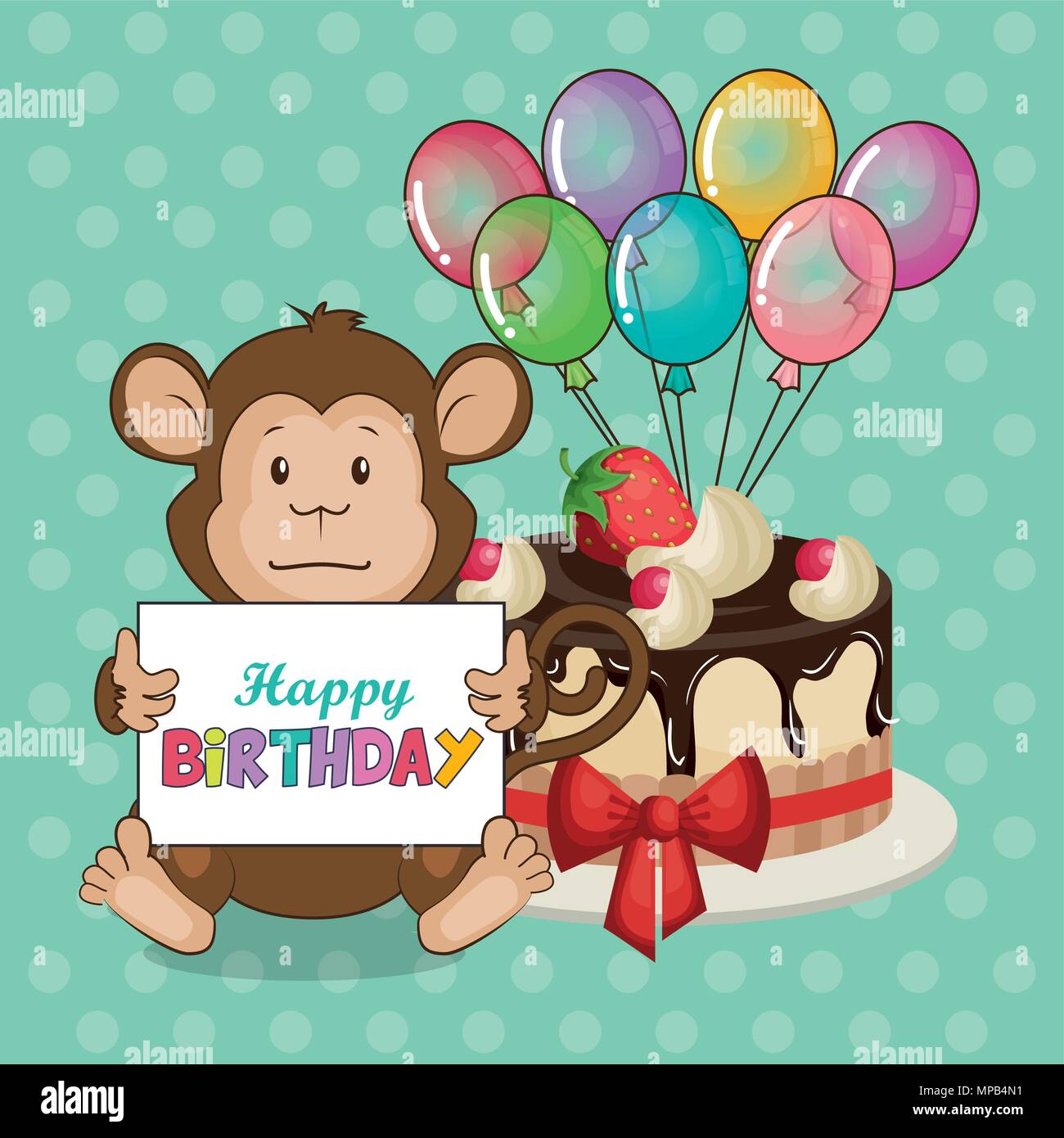 Joyeux Anniversaire Carte Avec Singe Mignon Image Vectorielle Stock Alamy