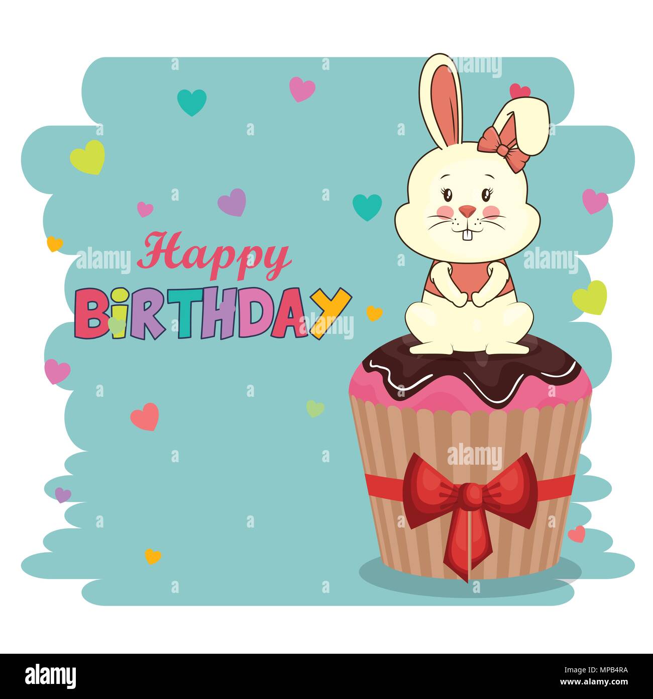 Joyeux Anniversaire Carte Avec Lapin Mignon Image Vectorielle Stock Alamy