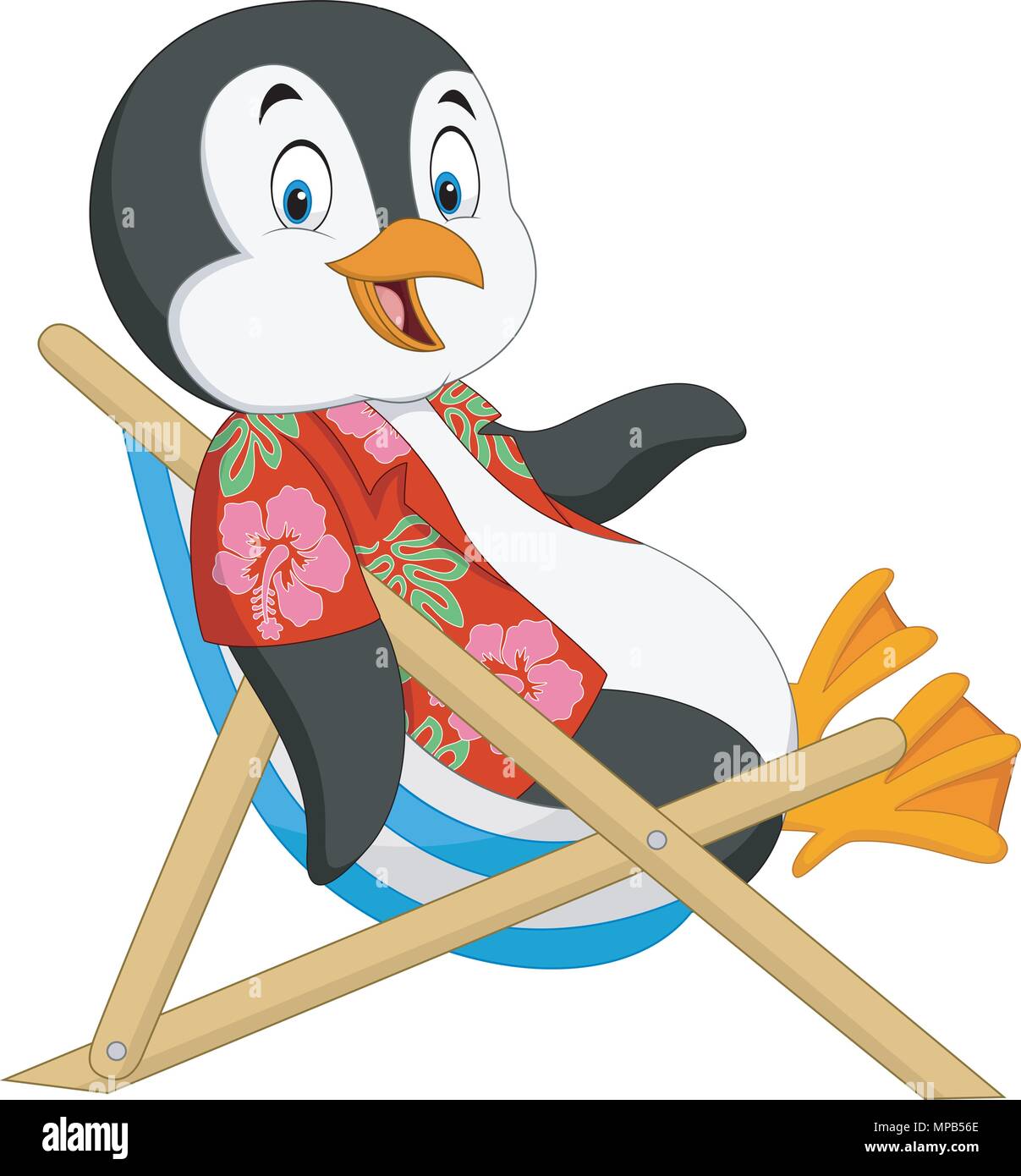 Penguin Cartoon assis sur chaise de plage Illustration de Vecteur