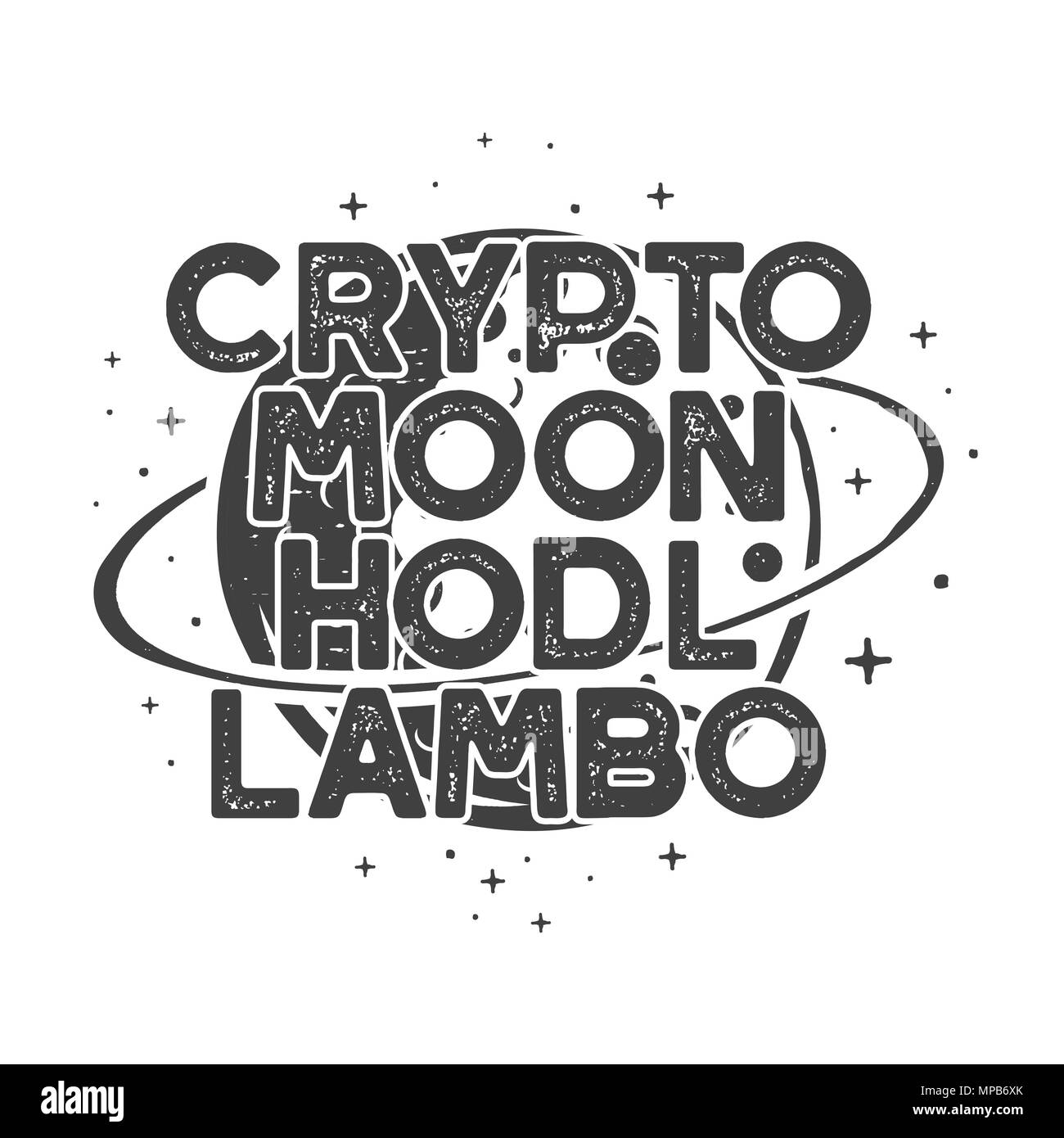Drôle Cryptocurrency vintage T-shirt ou de l'affiche. Illustration de l'orbite lunaire rétro avec des devises différentes et drôles de mots - crypto, lune, hodl, lambo. Blockchain concept. Tee-cadeaux. Vecteur Stock Illustration de Vecteur