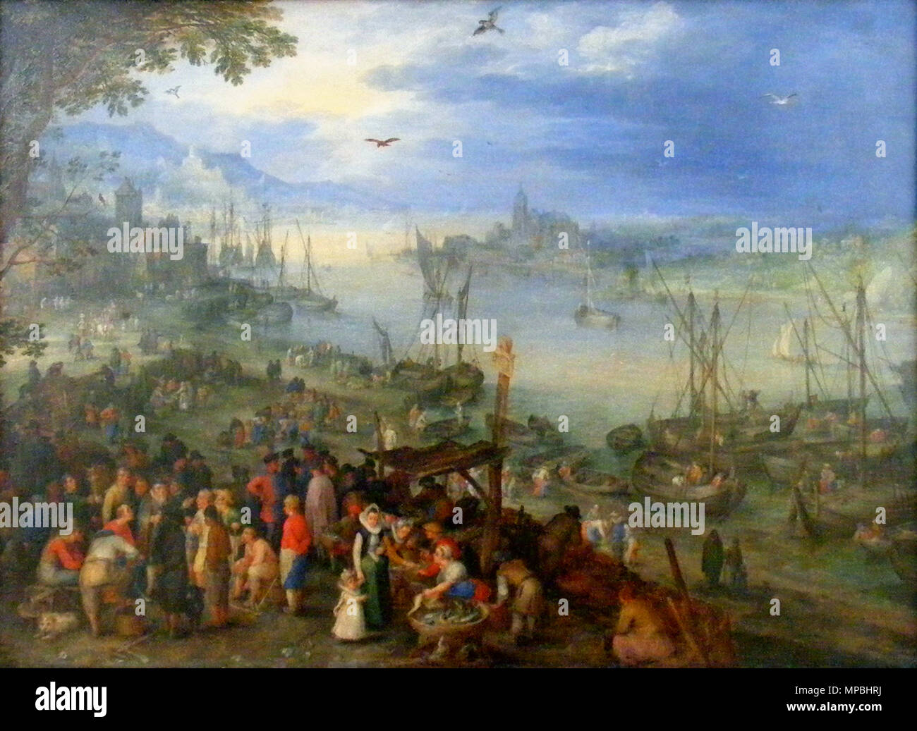 Q29871382. Deutsch : Fischmarkt Am Ufer eines Flusses . peint au 17e siècle. 696 Jan Brueghel l'ancien - Fischmarkt Am Ufer eines Flusses-2 Banque D'Images
