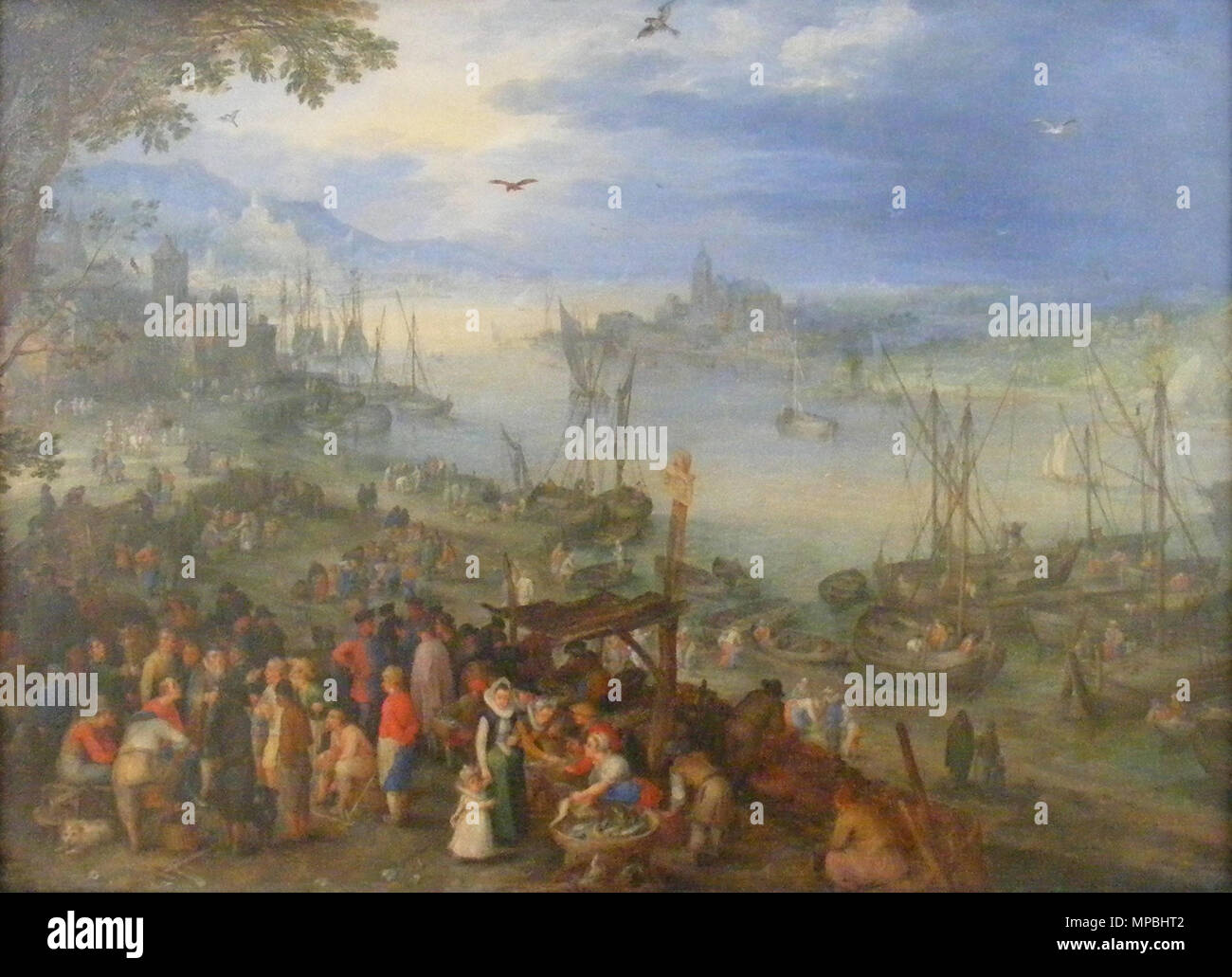 Q29871382. Deutsch : Fischmarkt Am Ufer eines Flusses . peint au 17e siècle. 696 Jan Brueghel l'ancien - Fischmarkt Am Ufer eines Flusses Banque D'Images