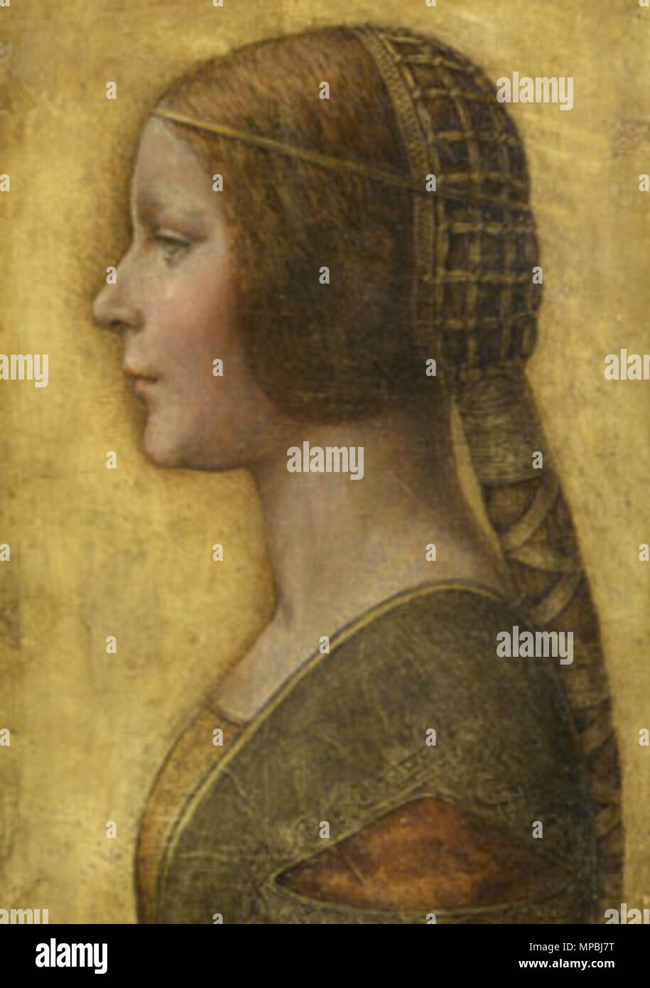 Portrait de mariage d'une jeune femme . 1490s. Attribué à Léonard de Vinci  (1452-1519) Noms alternatifs Leonardo di ser Piero da Vinci, Leonardo  Description peintre italien, ingénieur, astronome, mathématicien et  philosophe,