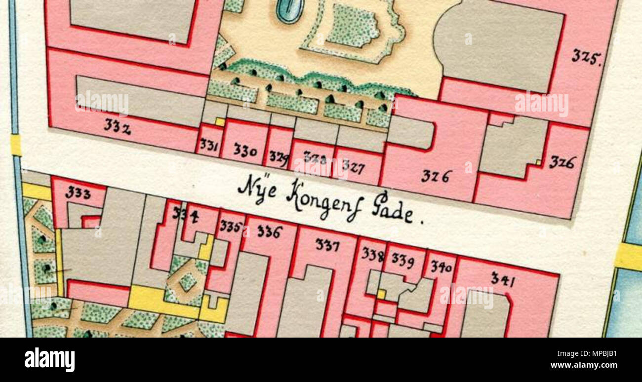. Anglais : Détail de la carte de Gedde de Copenhague 1757 montrant Ny Kongensgade à Copenhague, Danemark . 1757. Ny Kongensgade Gedde 936 (1757) Banque D'Images