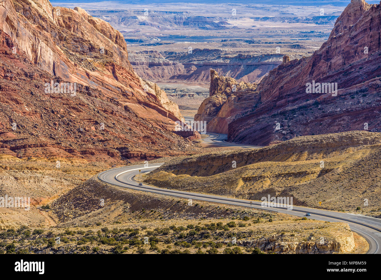 Close-up de San Rafael Swell - Une vue rapprochée de l'autoroute Interstate I-70 à San Rafael Swell, Utah, USA. Banque D'Images