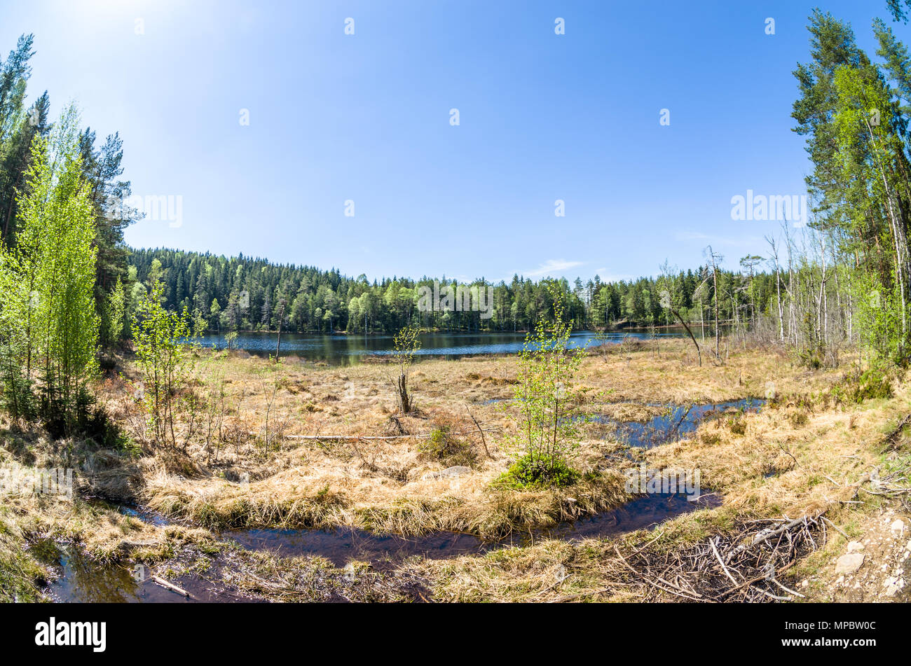 Kringla lake- source d'eau douce pour Oslo. La fin du printemps journée ensoleillée. Banque D'Images