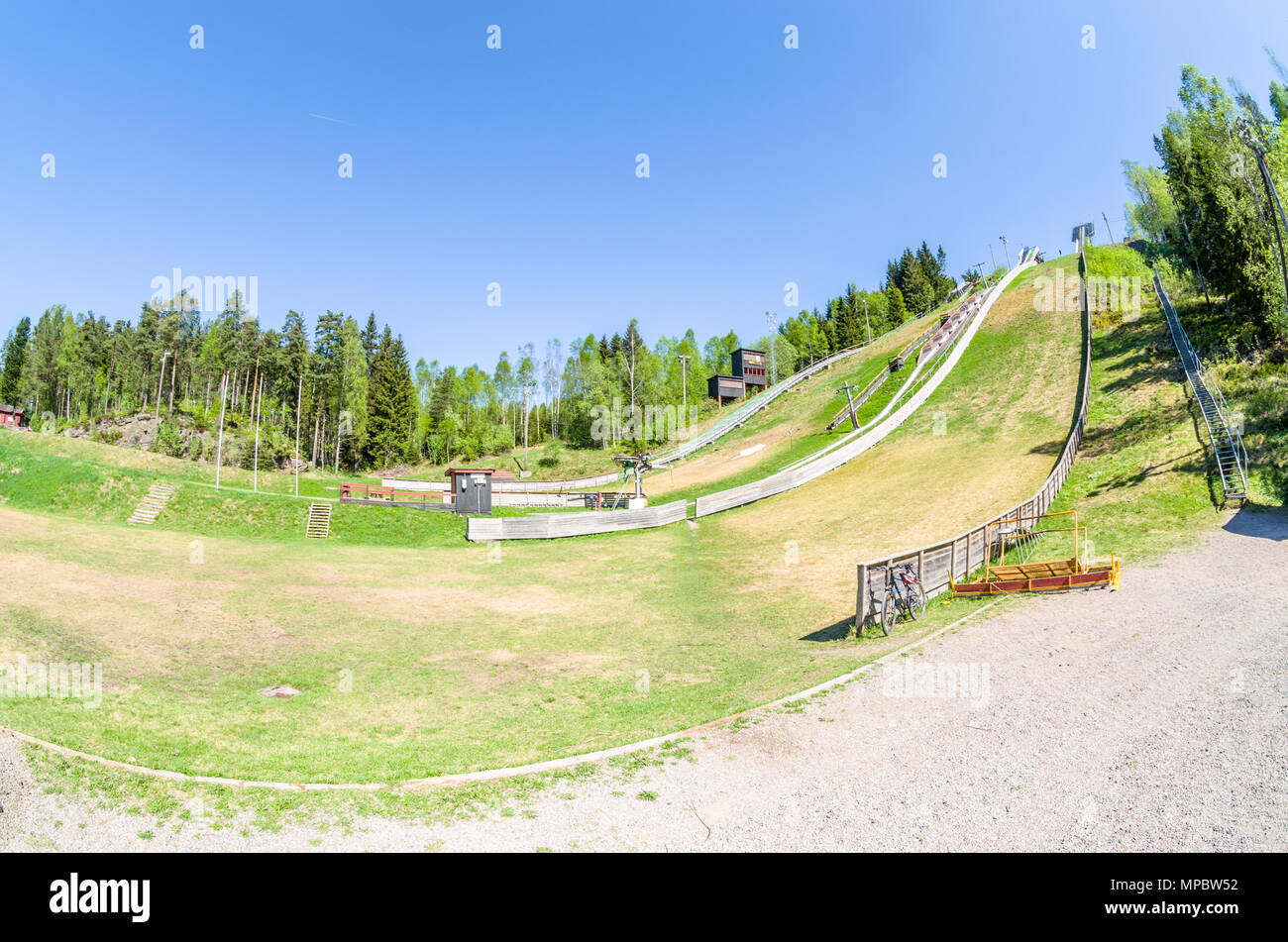 Zone d'atterrissage principal de- plus grand saut à ski hill d'Linderudkollen centre de ski. Banque D'Images