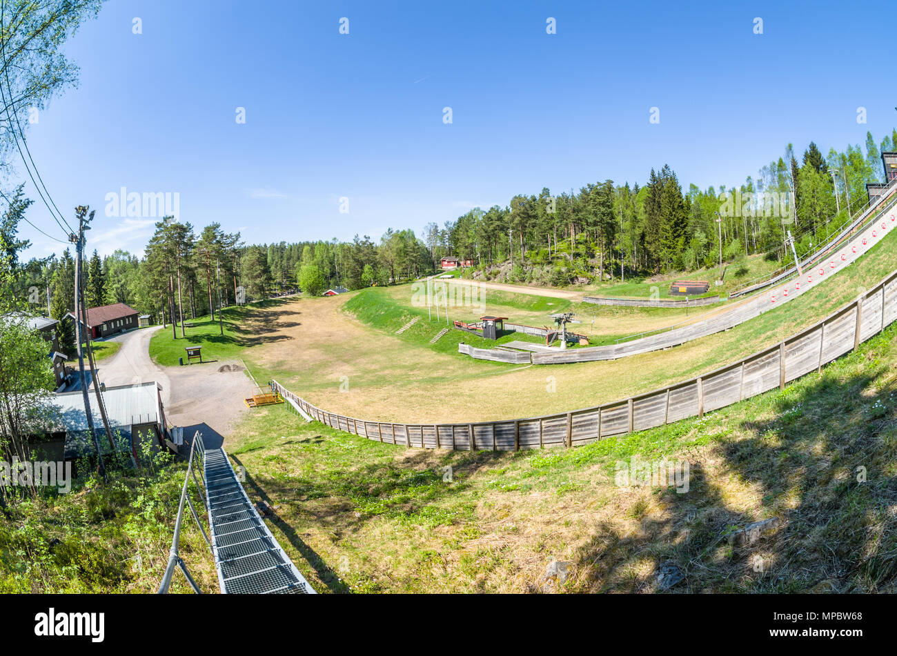 Zone d'atterrissage principal de- plus grand saut à ski hill d'Linderudkollen centre de ski. Banque D'Images