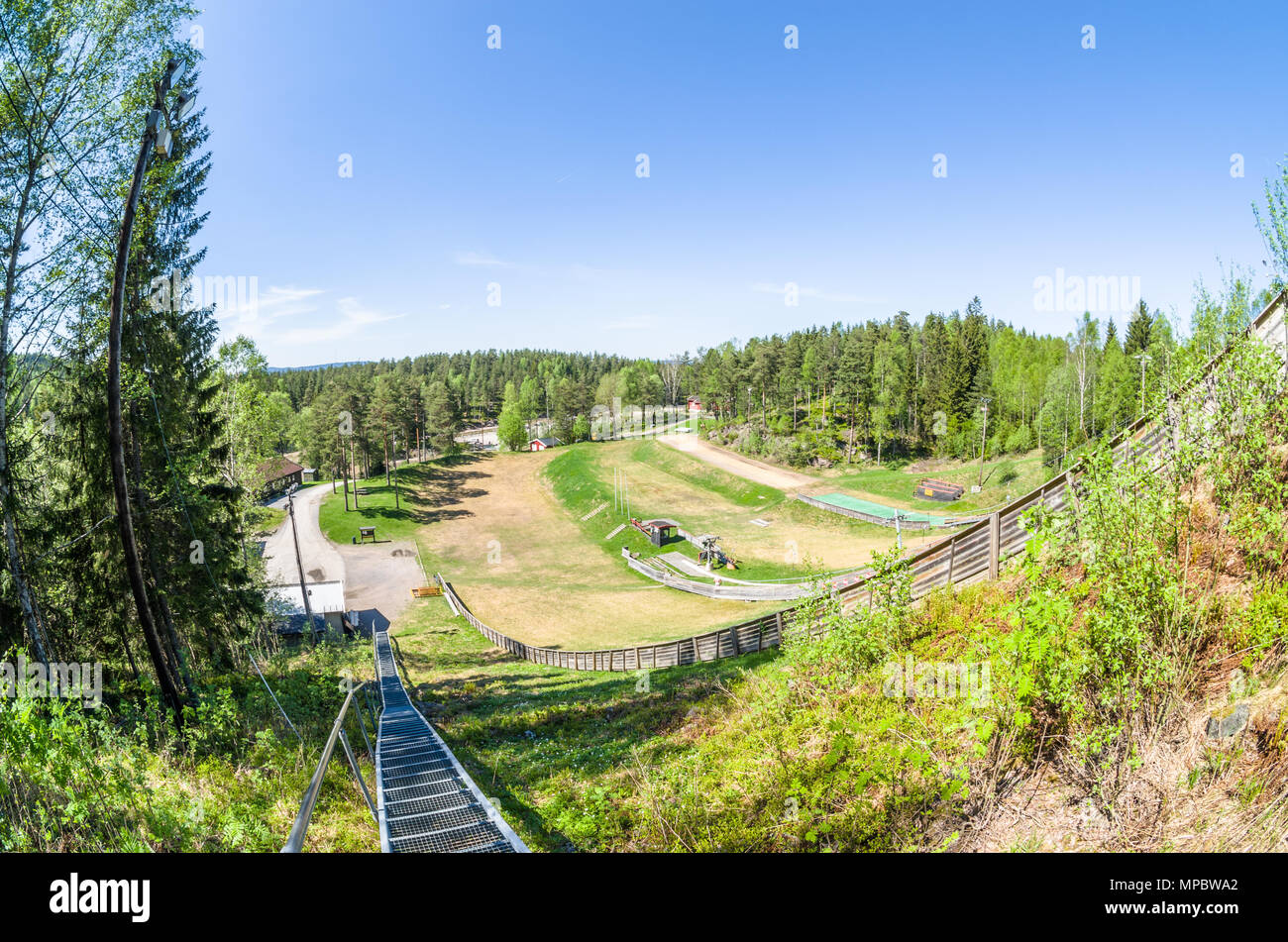 Zone d'atterrissage principal de- plus grand saut à ski hill d'Linderudkollen centre de ski. Banque D'Images