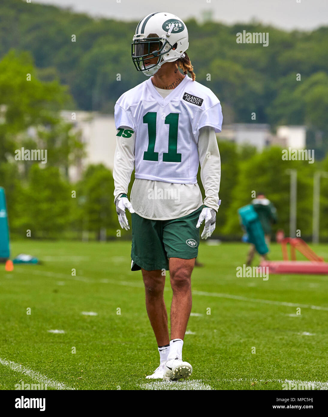 Florham Park, New Jersey, USA. 22 mai, 2018. New York Jets' wide receiver Robby Anderson (11) pendant les activités de l'équipe organisé au Centre de formation de jets de la Santé de l'Atlantique, Florham Park, New Jersey. Duncan Williams/CSM/Alamy Live News Banque D'Images