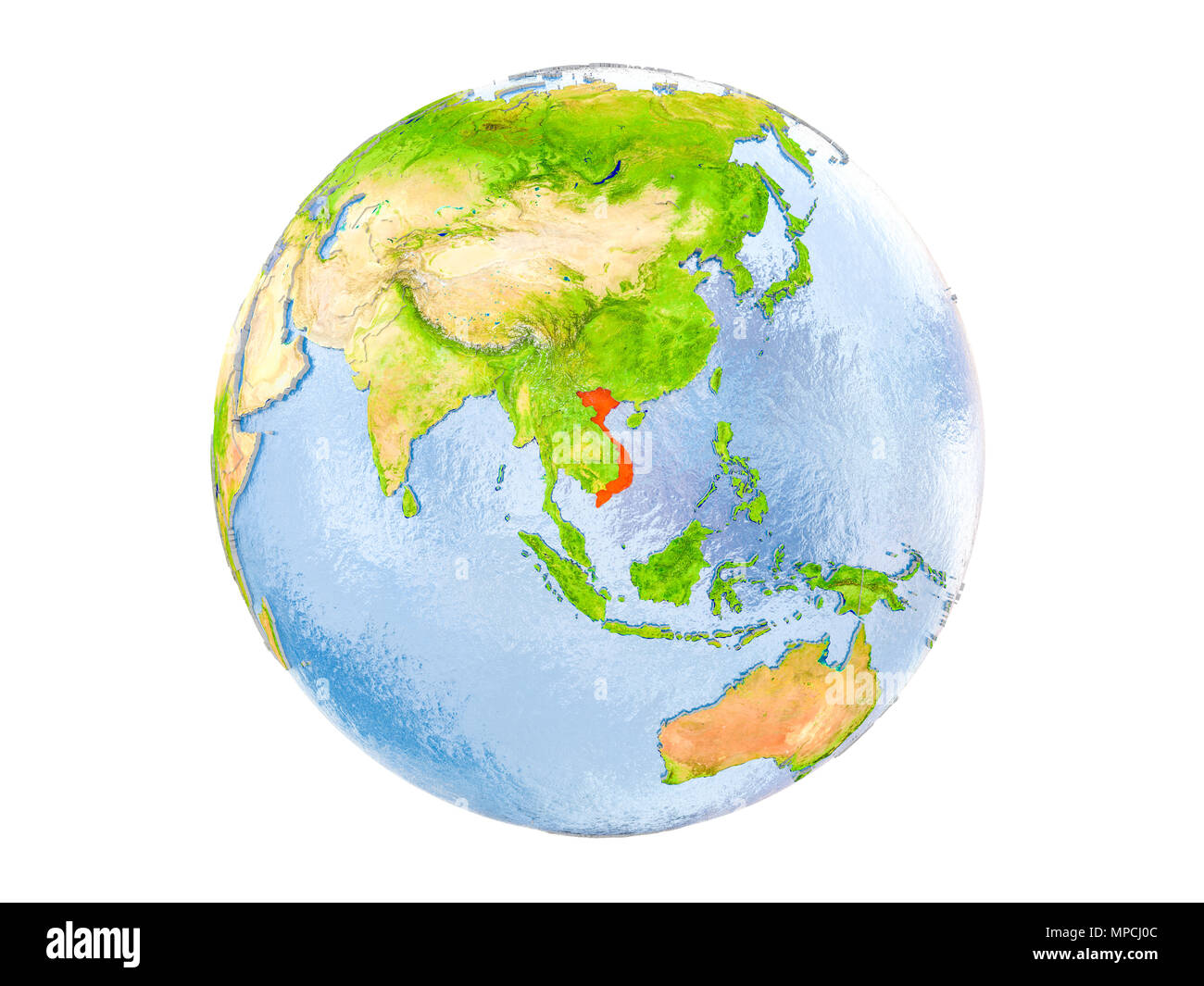 Le Vietnam a mis en évidence en rouge sur le modèle de la Terre. 3D illustration isolé sur fond blanc. Éléments de cette image fournie par la NASA. Banque D'Images