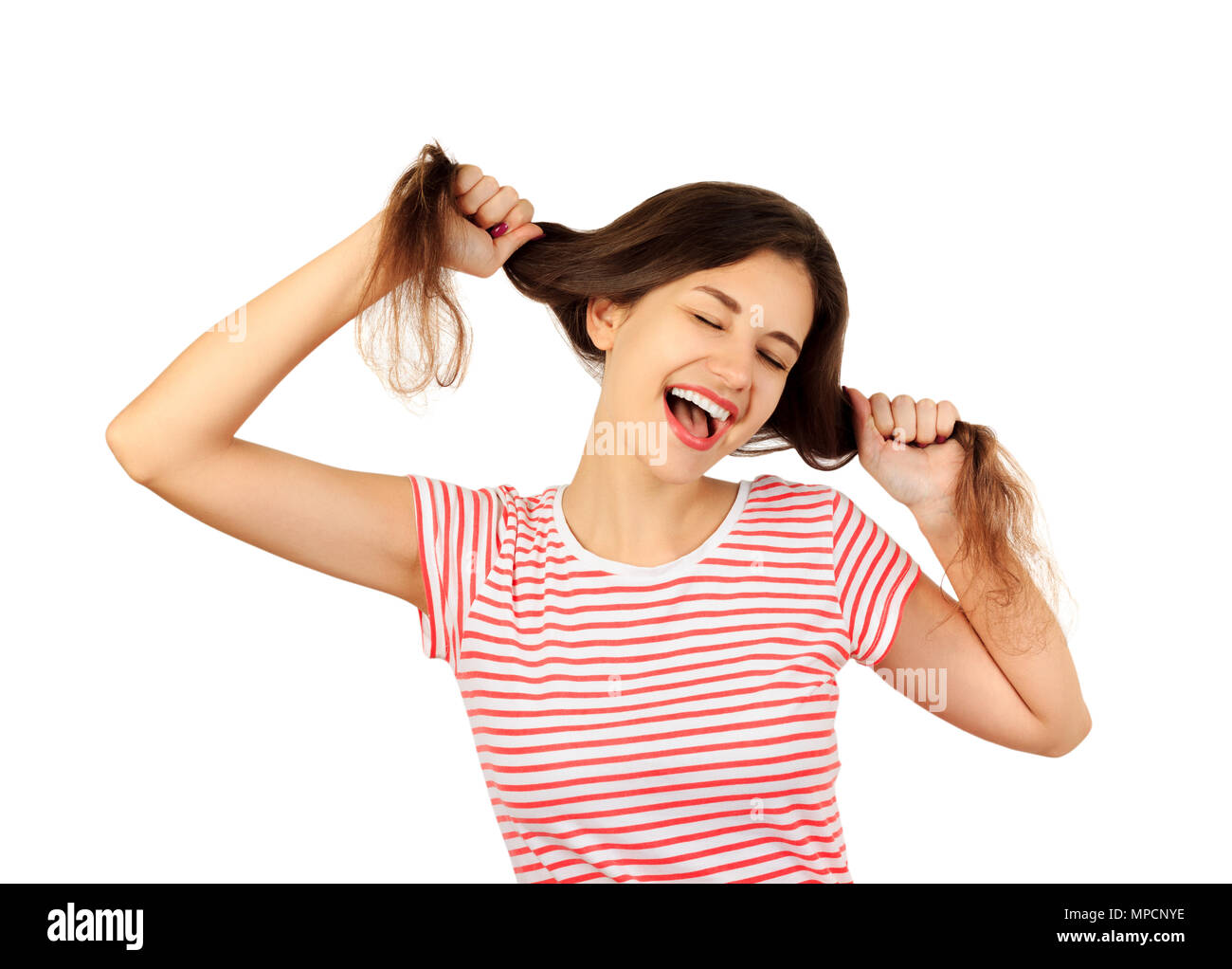 Folle De Bonheur De Joie Et De Positivite Emotionnelle Concept Fille Isole Sur Fond Blanc Photo Stock Alamy Folle De Bonheur De Joie Et De Positivite Emotionnelle Concept Fille Isole Sur Fond Blanc Photo Stock Alamy