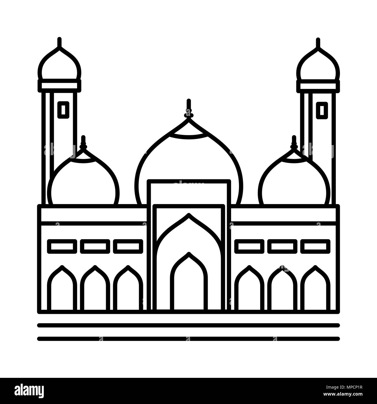 L'icône de la ligne de contour de la mosquée, vecteur de signer, style linéaire isolé sur blanc pictogramme. Symbole, logo illustration. Illustration de Vecteur