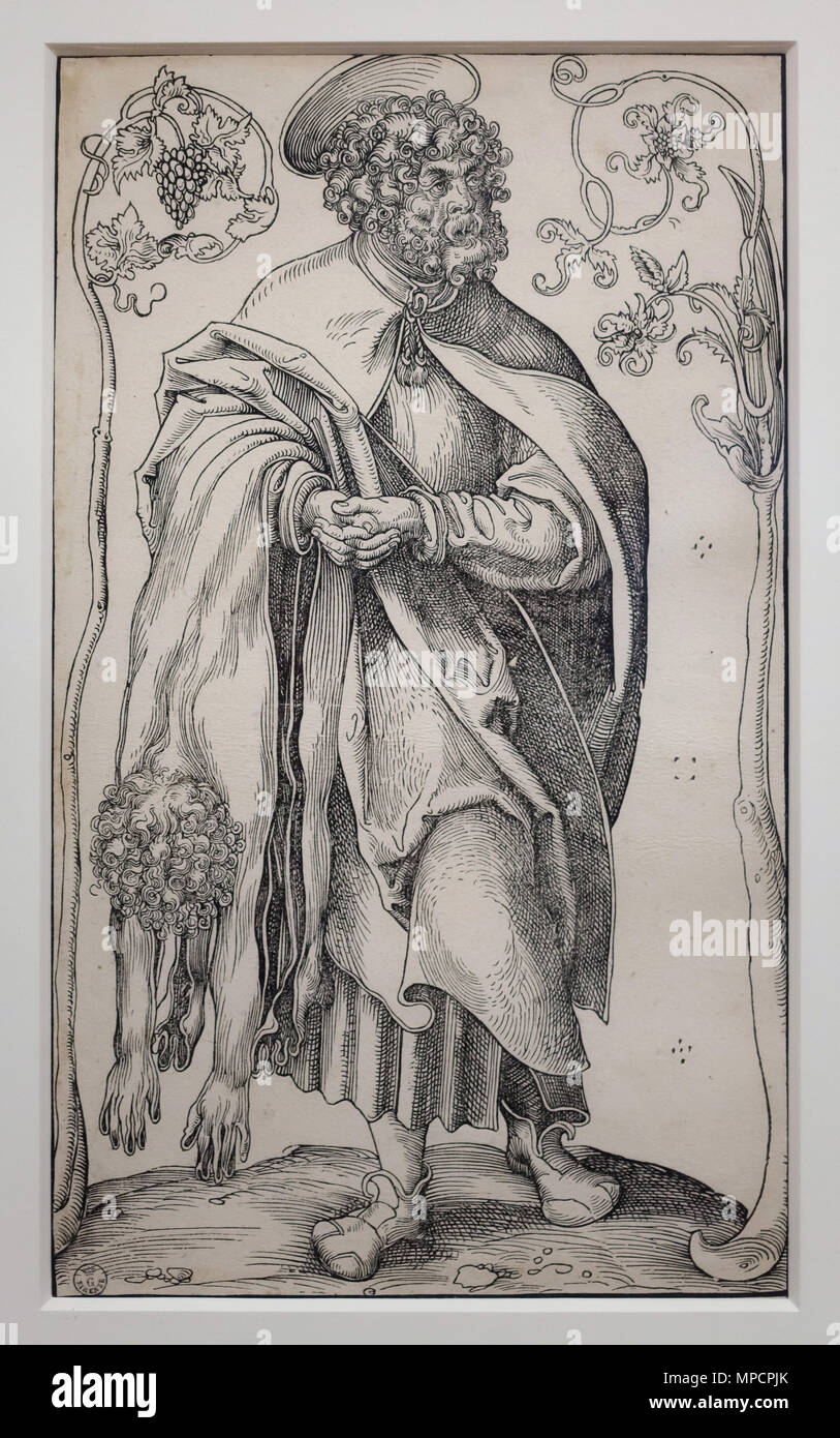 L'Apôtre Saint Barthélemy. Gravure sur bois à partir de la série "Le Christ et les 12 apôtres' par l'artiste de la Renaissance allemande Lucas Cranach l'ancien datait de 1510-1515 sur l'affichage dans la galerie des Offices (Galleria degli Uffizi), à Florence, Toscane, Italie. Banque D'Images