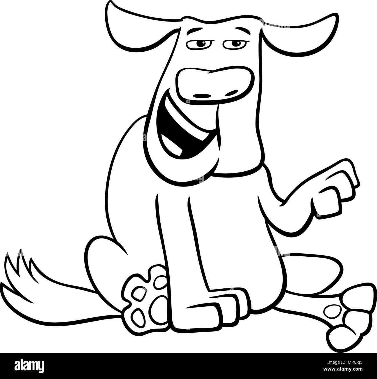 Illustration Cartoon noir et blanc de Funny Dog Personnage Animal Coloring Book Illustration de Vecteur