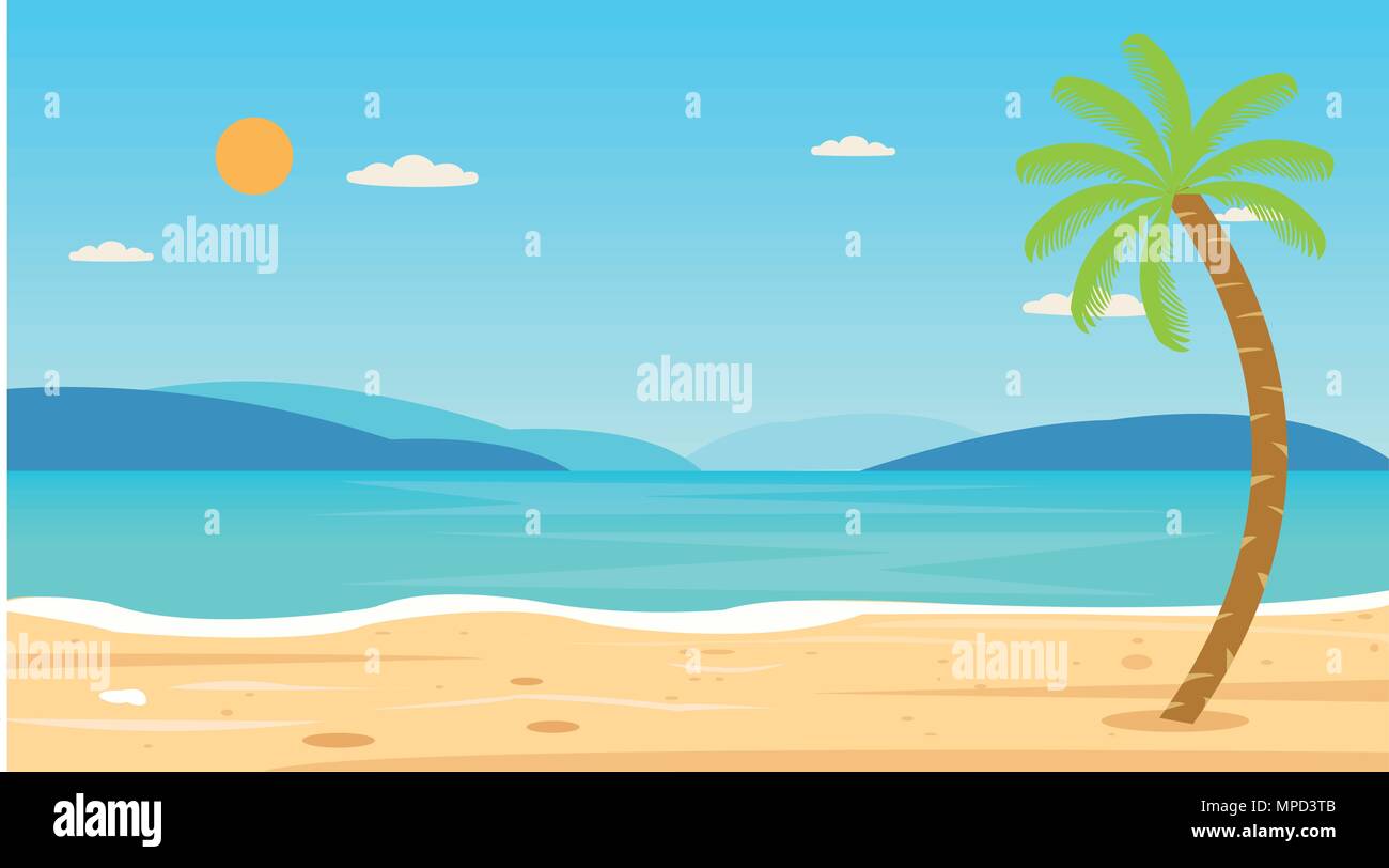 Tropical Beach Holiday Vacation Voyage Loisirs Nature Concept vector illustration.Belle seascape et fond de ciel.Travel concept. Illustration de Vecteur