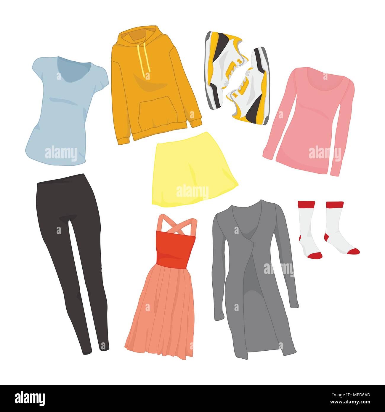 Cute Women Fashion Style Vector Illustration Graphisme Articles Set Illustration de Vecteur