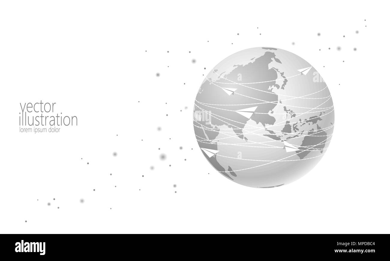 La planète Terre avec des lettres de messagerie avion en papier. La communication réseau en ligne d'internet mail. La connexion globale internationale. Continent Asie Chine Inde Japon télévision cartoon vector illustration Illustration de Vecteur