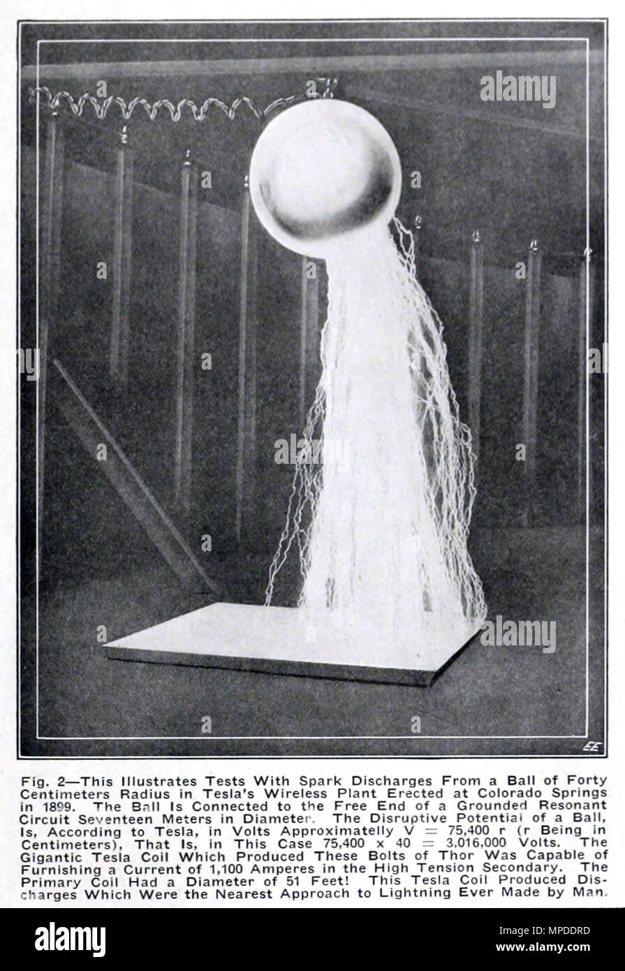 40cm Tesla Nikola Tesla à bille sans fil de l'usine à Colorado Springs Banque D'Images