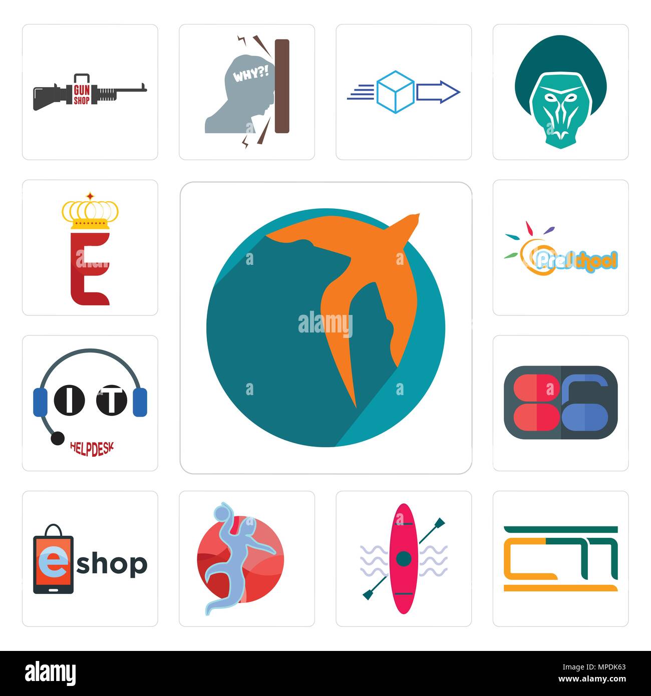 Ensemble de 13 icônes modifiable simple tels que swift, , kayak, handball, eshop, 86, d'assistance informatique, l'éducation préscolaire, l'e couronne peut être utilisé pour le mobile, l'interface utilisateur web Illustration de Vecteur