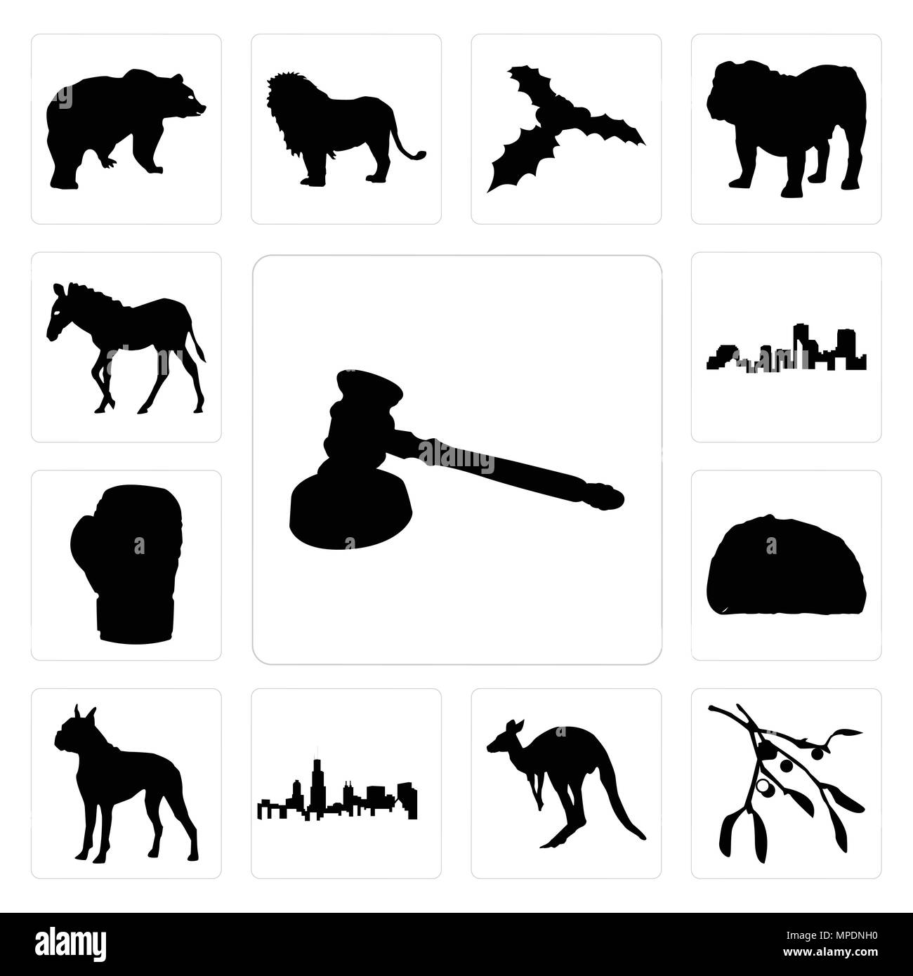 Ensemble de 13 icônes modifiable simple comme gavel contours sur fond blanc, le gui fond kangourou peut être utilisé pour le mobile, l'interface utilisateur web Illustration de Vecteur