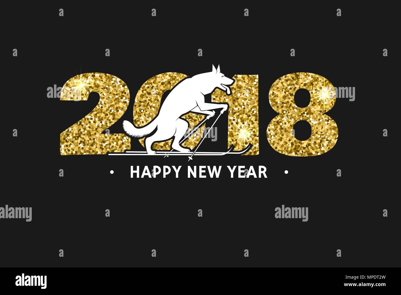 Bonne Annee 18 Carte De Vœux Pour La Banniere Affiche Brochure Ou De Modele Avec 18 Conception Et Texte Chien Ski Vector Illustration Annee De Image Vectorielle Stock Alamy