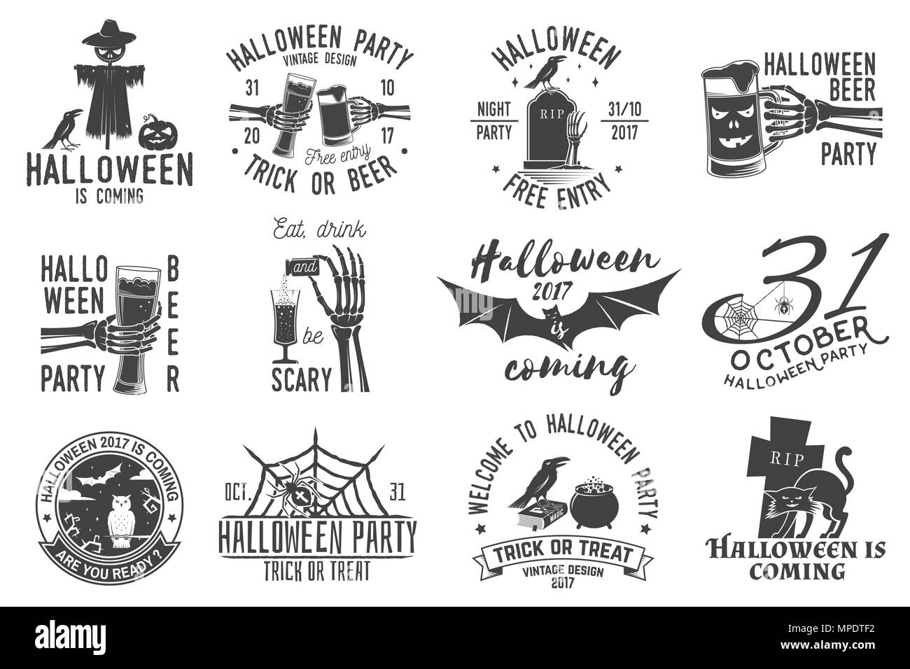 Ensemble d'halloween concept. Halloween party modèles rétro, des badges, des phoques, des correctifs. Concept pour chemise ou logo, print, stamp. Typographie design- s Illustration de Vecteur Ensemble d'halloween concept. Halloween party modèles rétro, des badges, des phoques, des correctifs. Concept pour chemise ou logo, print, stamp. Typographie design- s Illustration de Vecteur